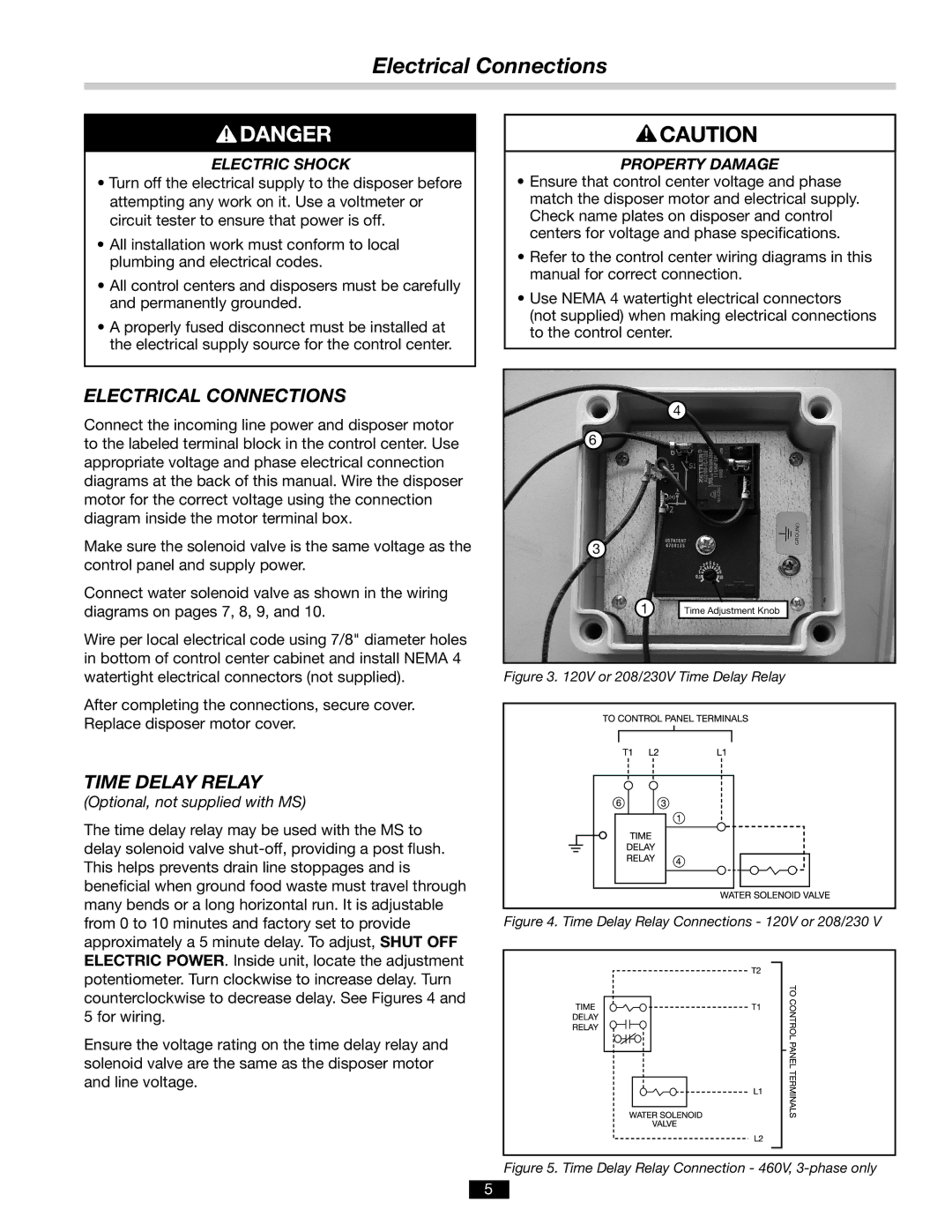 InSinkErator MS installation manual Electrical Connections, Time Delay Relay, Electric Shock 