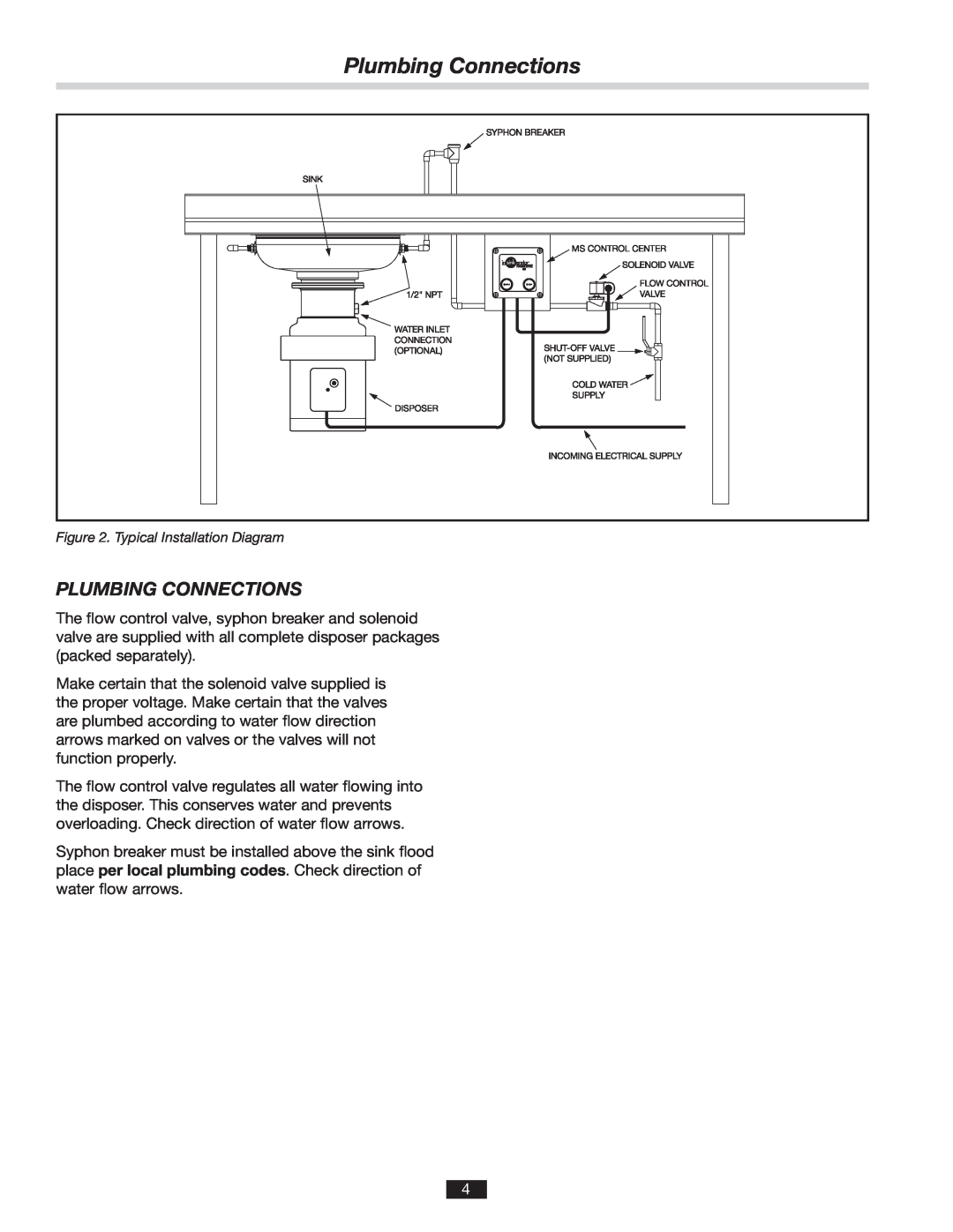 InSinkErator MS installation manual Plumbing Connections 