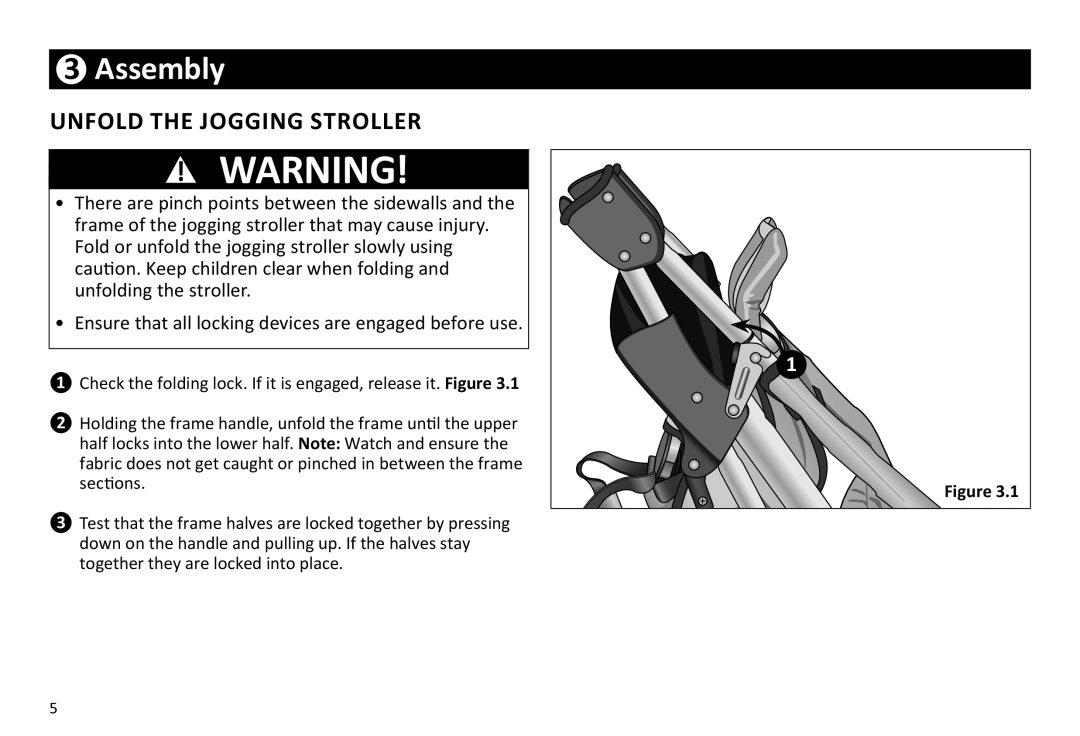 InStep 11-AR209, 11-AR208 manual Assembly, Unfold the Jogging Stroller 