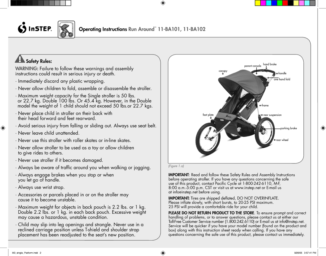 InStep manual Operating Instructions Run Around 11-BA101, 11-BA102, PSI will provide a comfortable ride for your child 