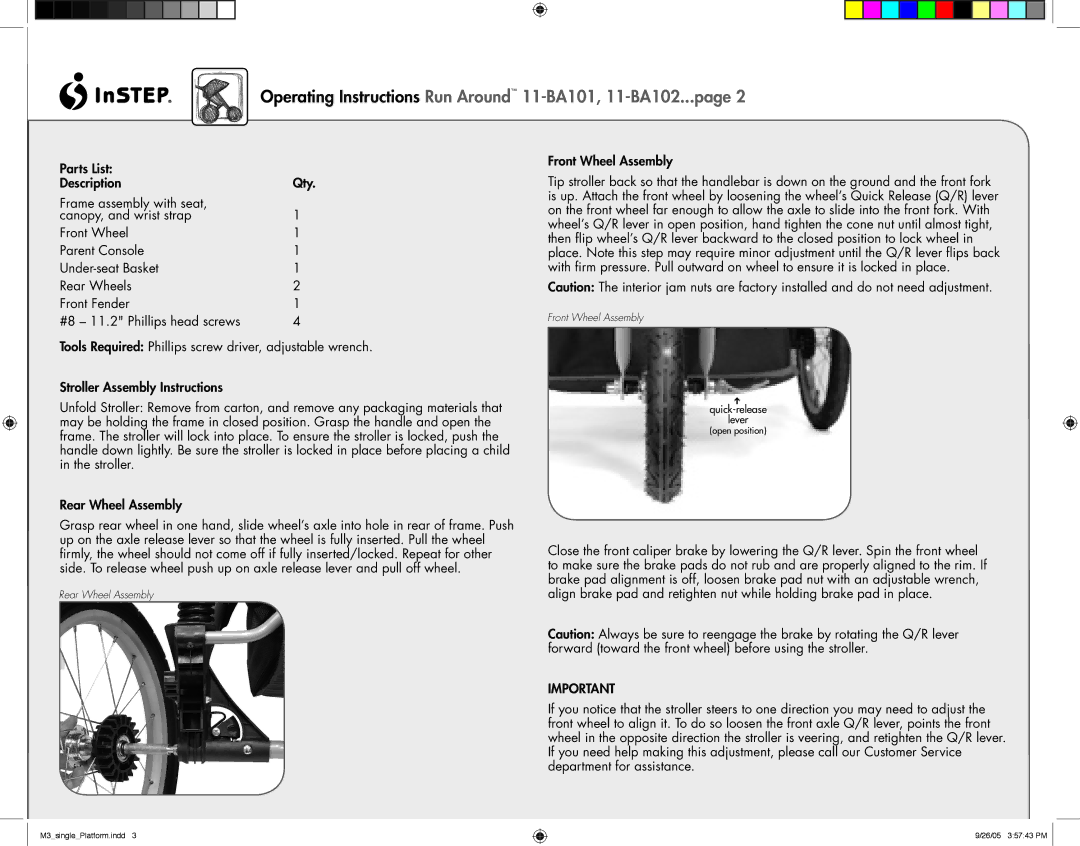 InStep manual Operating Instructions Run Around 11-BA101, 11-BA102...page 