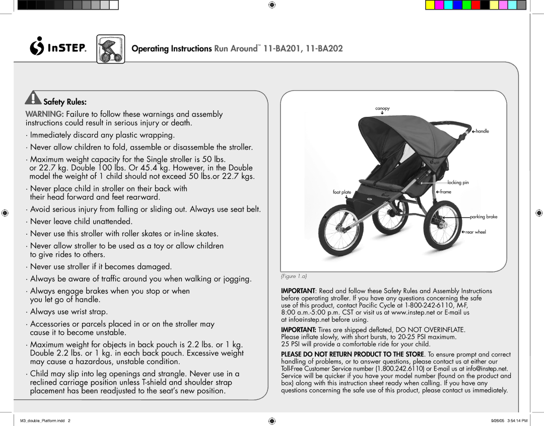 InStep manual Operating Instructions Run Around 11-BA201, 11-BA202, PSI will provide a comfortable ride for your child 