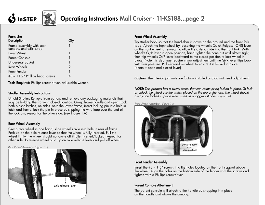 InStep manual Operating Instructions Mall Cruiser 11-KS188...page 