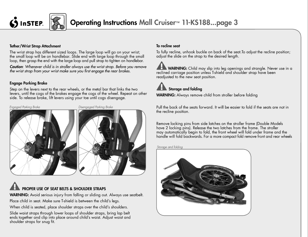 InStep 11-KS188 manual Proper USE of Seat Belts & Shoulder Straps 