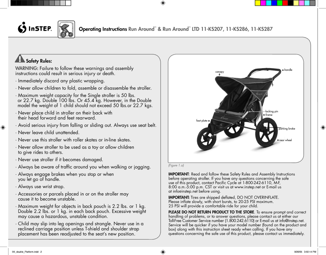 InStep 11-KS287, 11-KS286, 11-KS207 manual PSI will provide a comfortable ride for your child 