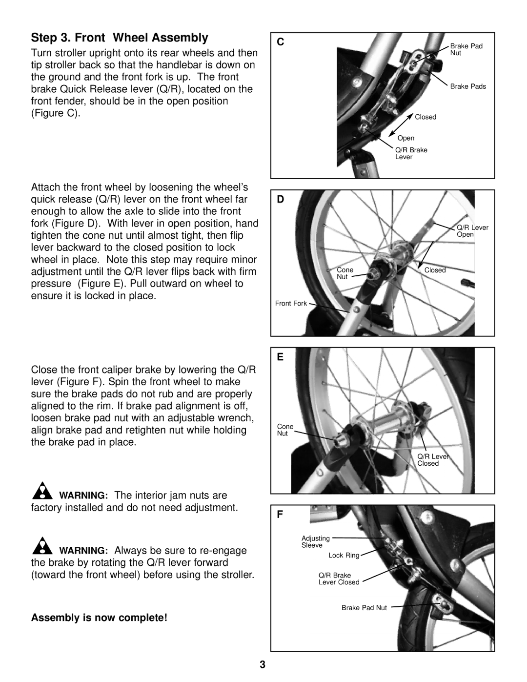 InStep ET100 manual Front Wheel Assembly, Assembly is now complete 