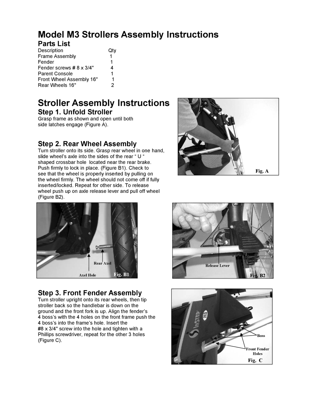 InStep manual Model M3 Strollers Assembly Instructions, Stroller Assembly Instructions 