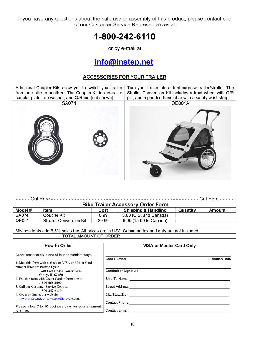 InStep QE100A manual Info@instep.net, Accessories for Your Trailer 