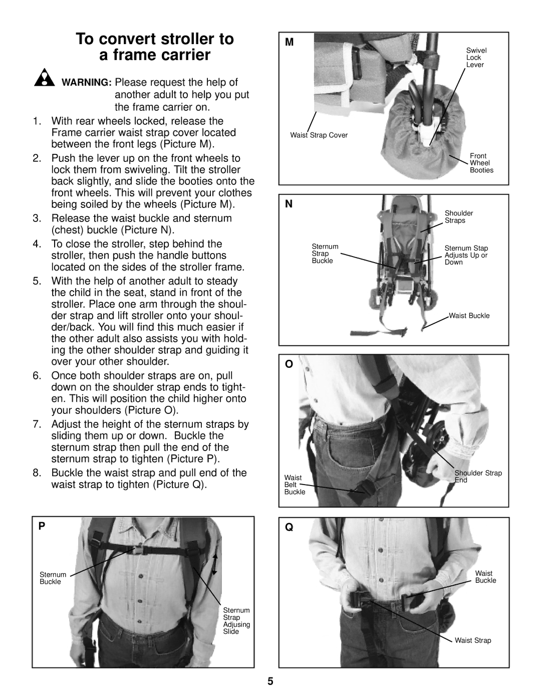 InStep SB100 manual To convert stroller to Frame carrier 