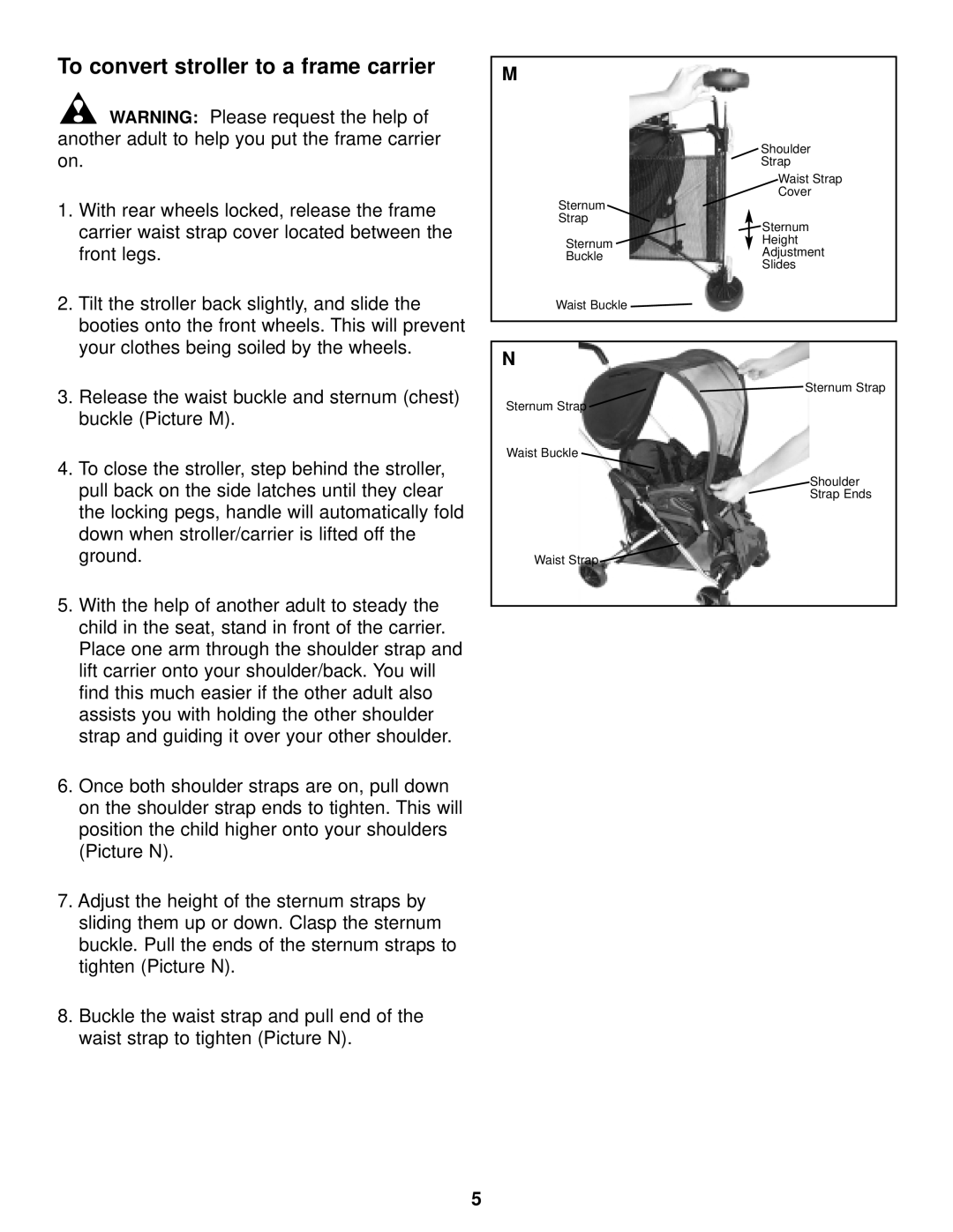 InStep SB150 manual To convert stroller to a frame carrier 