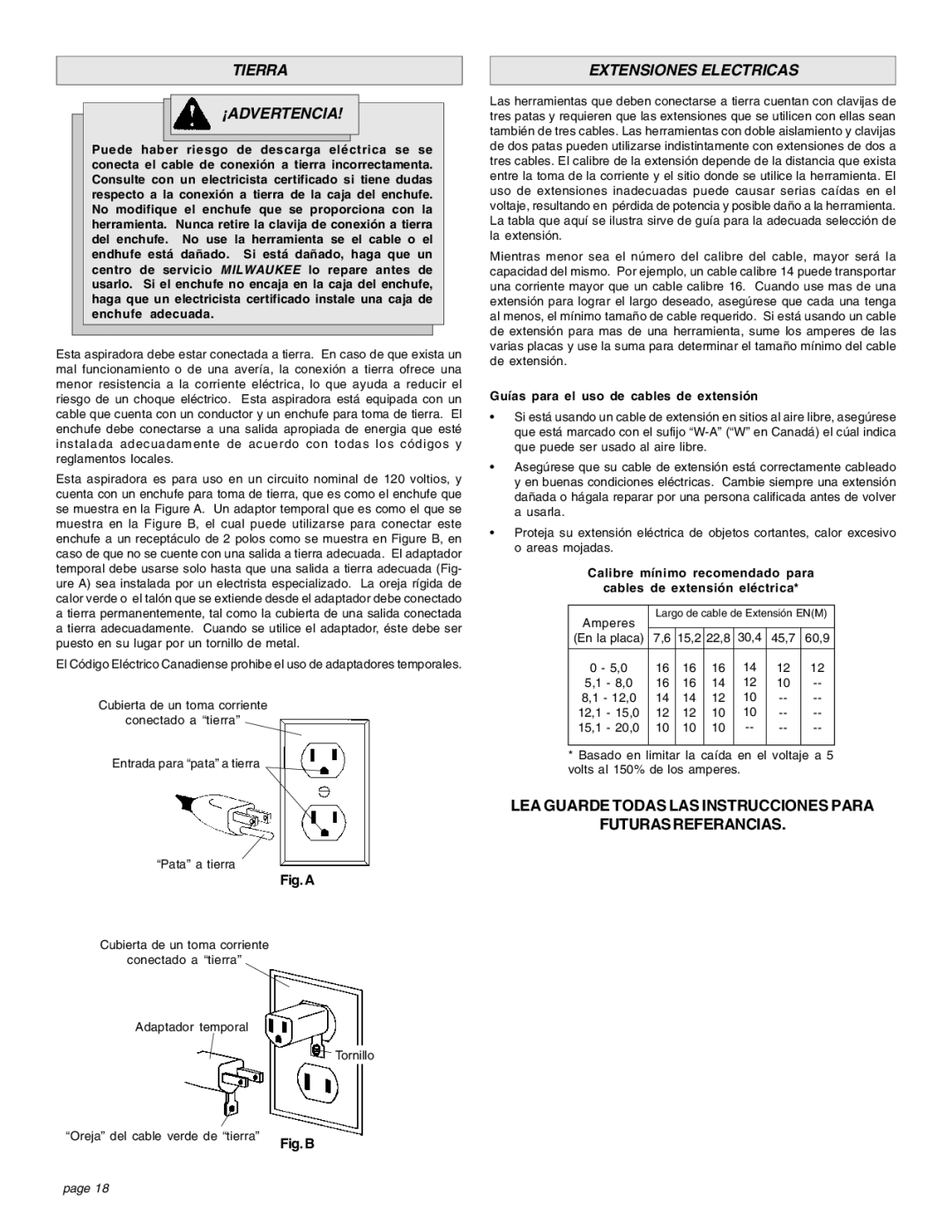 Intec 8940-20 manual Tierra ¡ADVERTENCIA, Extensiones Electricas, Guías para el uso de cables de extensión 