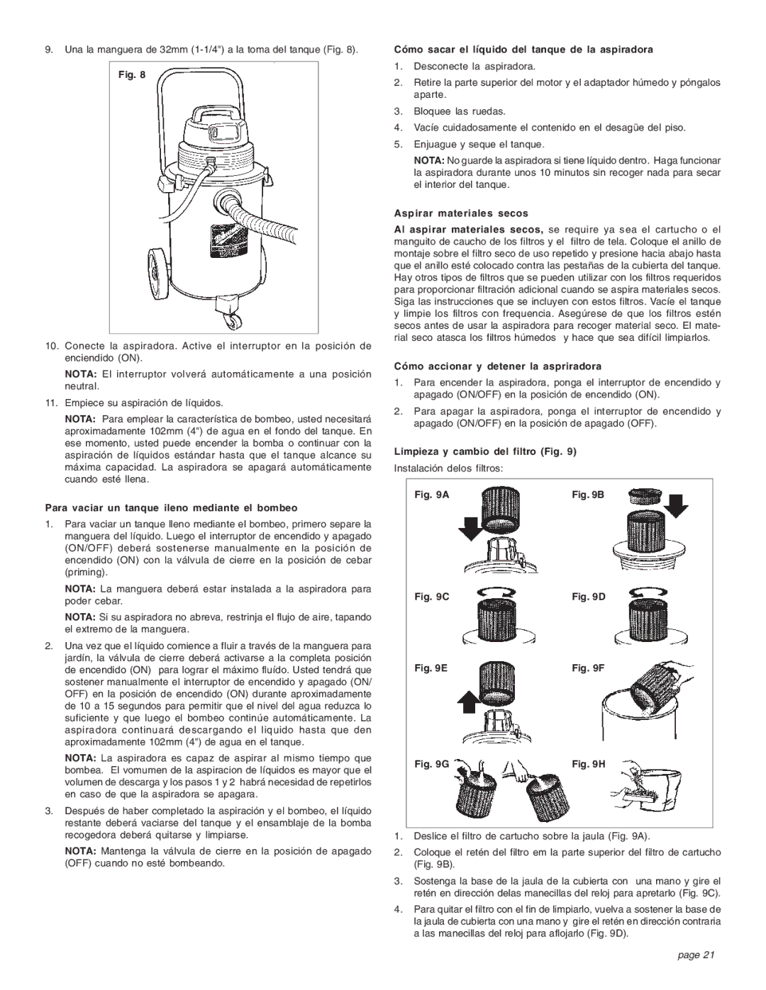 Intec 8940-20 manual Para vaciar un tanque ileno mediante el bombeo, Cómo sacar el líquido del tanque de la aspiradora 