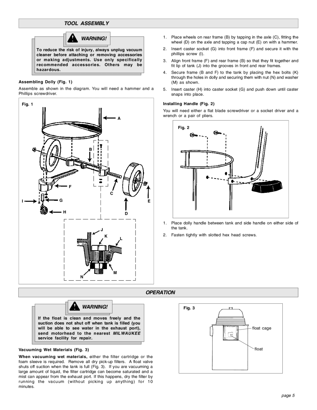 Intec 8940-20 manual Tool Assembly, Operation, Installing Handle Fig 