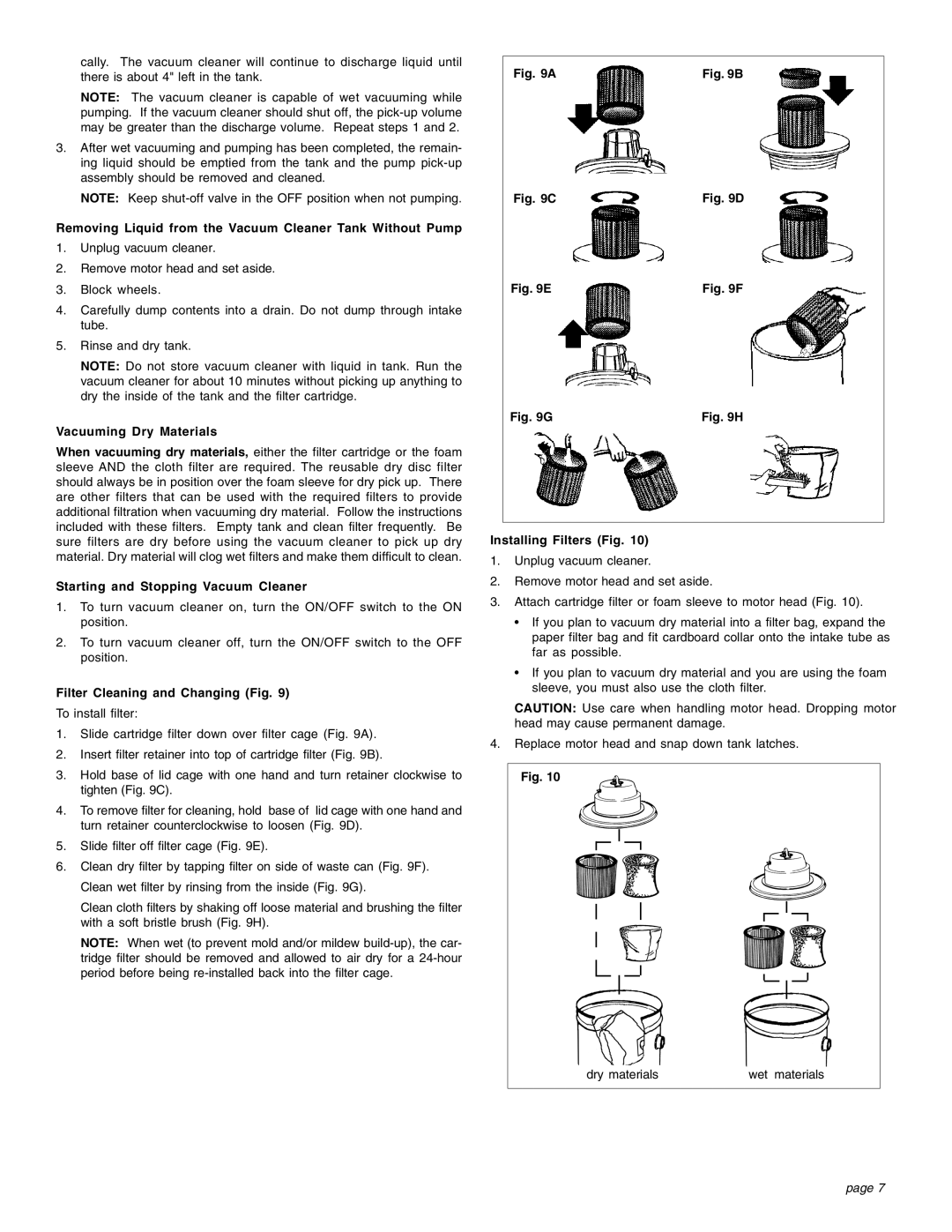 Intec 8940-20 Removing Liquid from the Vacuum Cleaner Tank Without Pump, Vacuuming Dry Materials, Installing Filters Fig 