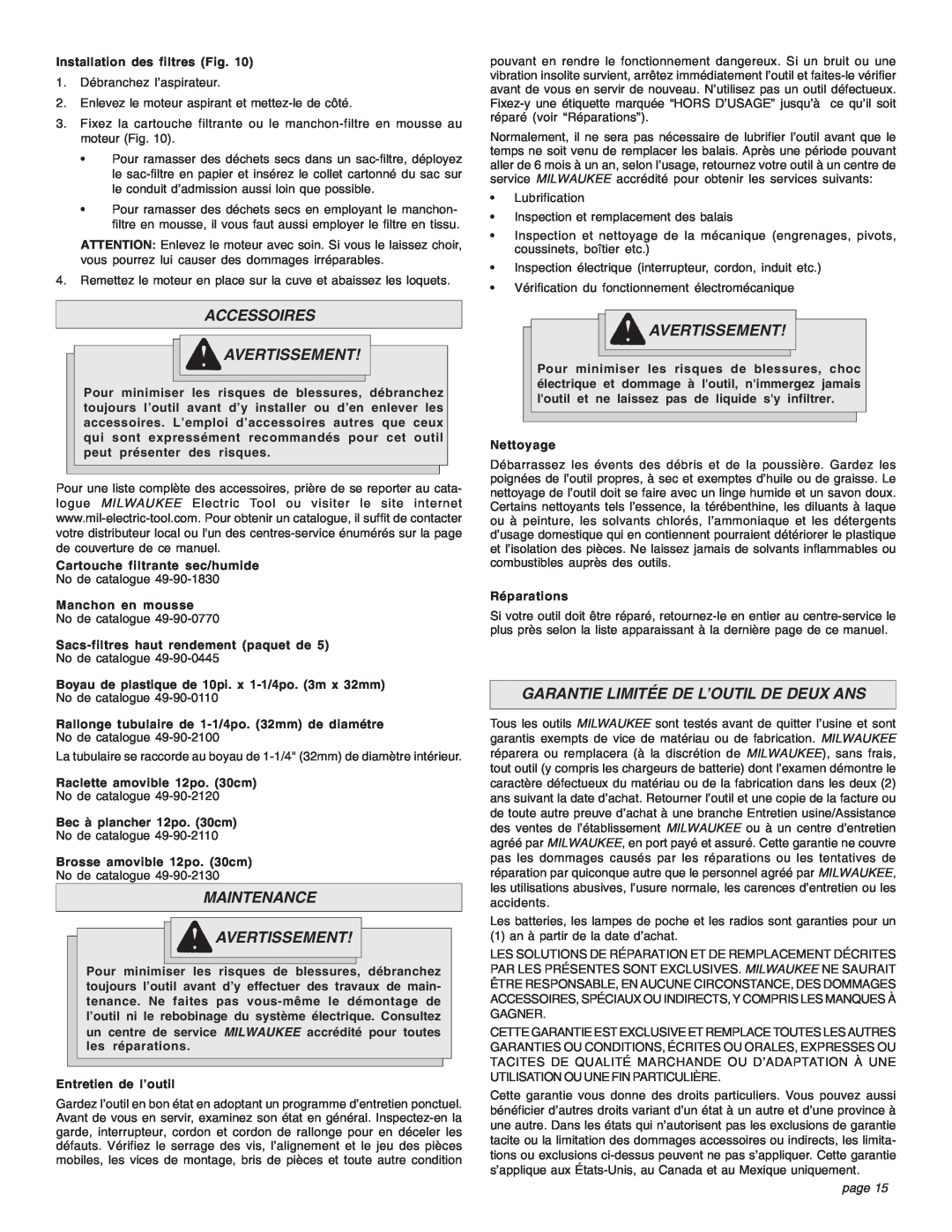 Intec 8940-20 manual Accessoires Avertissement, Maintenance Avertissement, Garantie Limitée De L’Outil De Deux Ans, page 