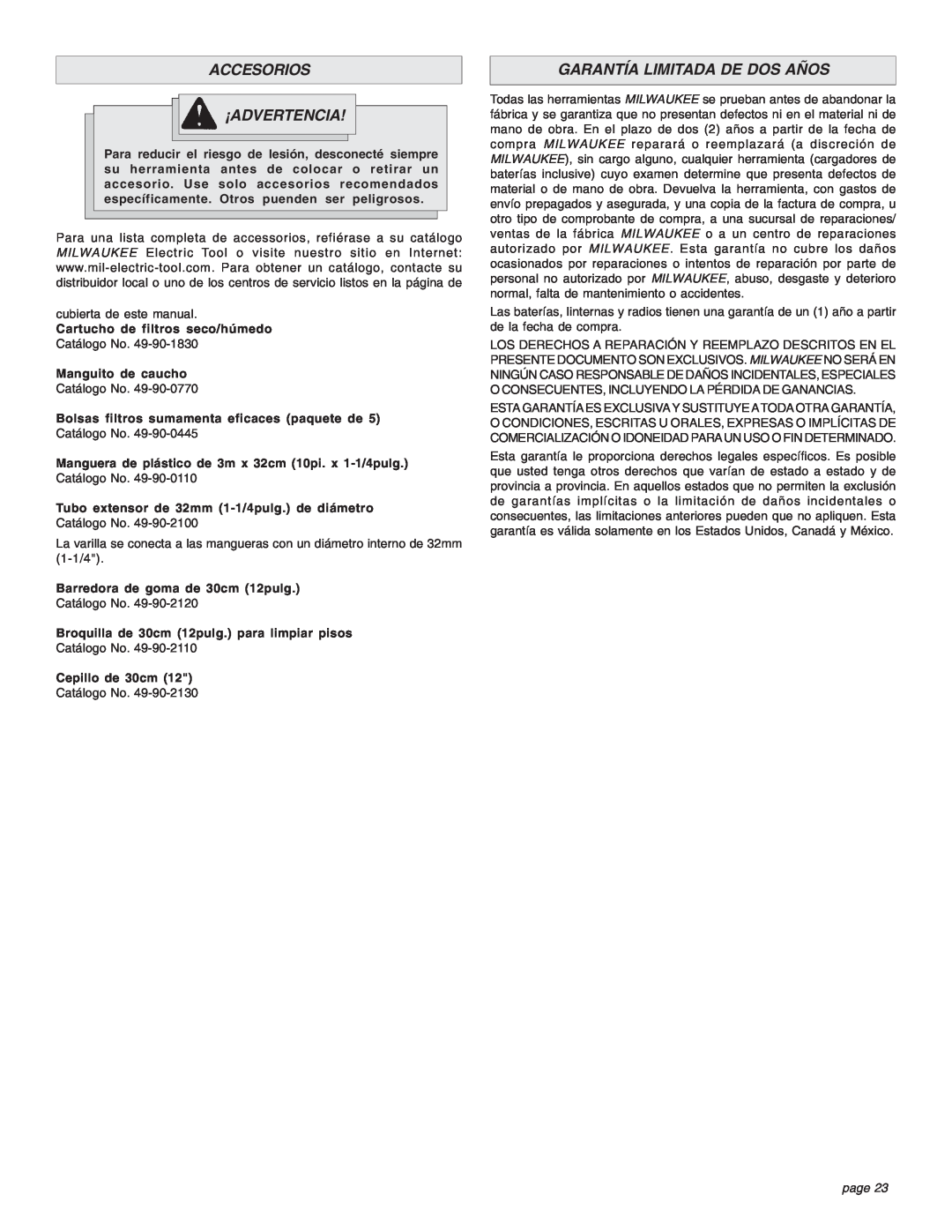 Intec 8940-20 manual Accesorios ¡Advertencia, Garantía Limitada De Dos Años, page 