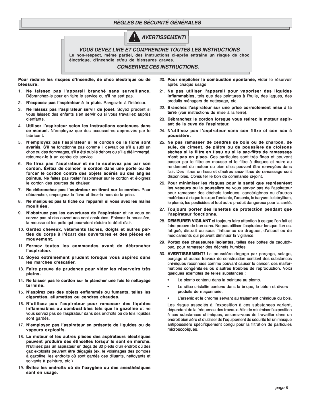 Intec 8940-20 manual Règles De Sécurité Générales Avertissement, Conservez Ces Instructions, page 