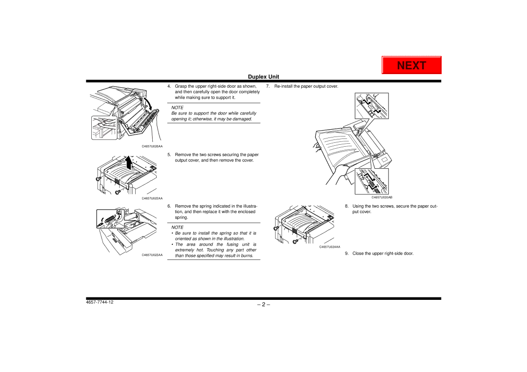 Intec CF1501, CF2001 manual Be sure to install the spring so that it is, Oriented as shown in the illustration 