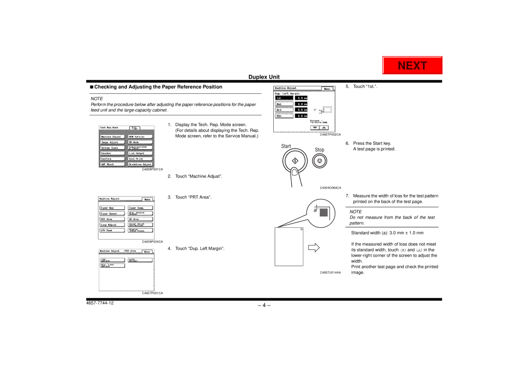 Intec CF1501, CF2001 Checking and Adjusting the Paper Reference Position, Do not measure from the back of the test pattern 