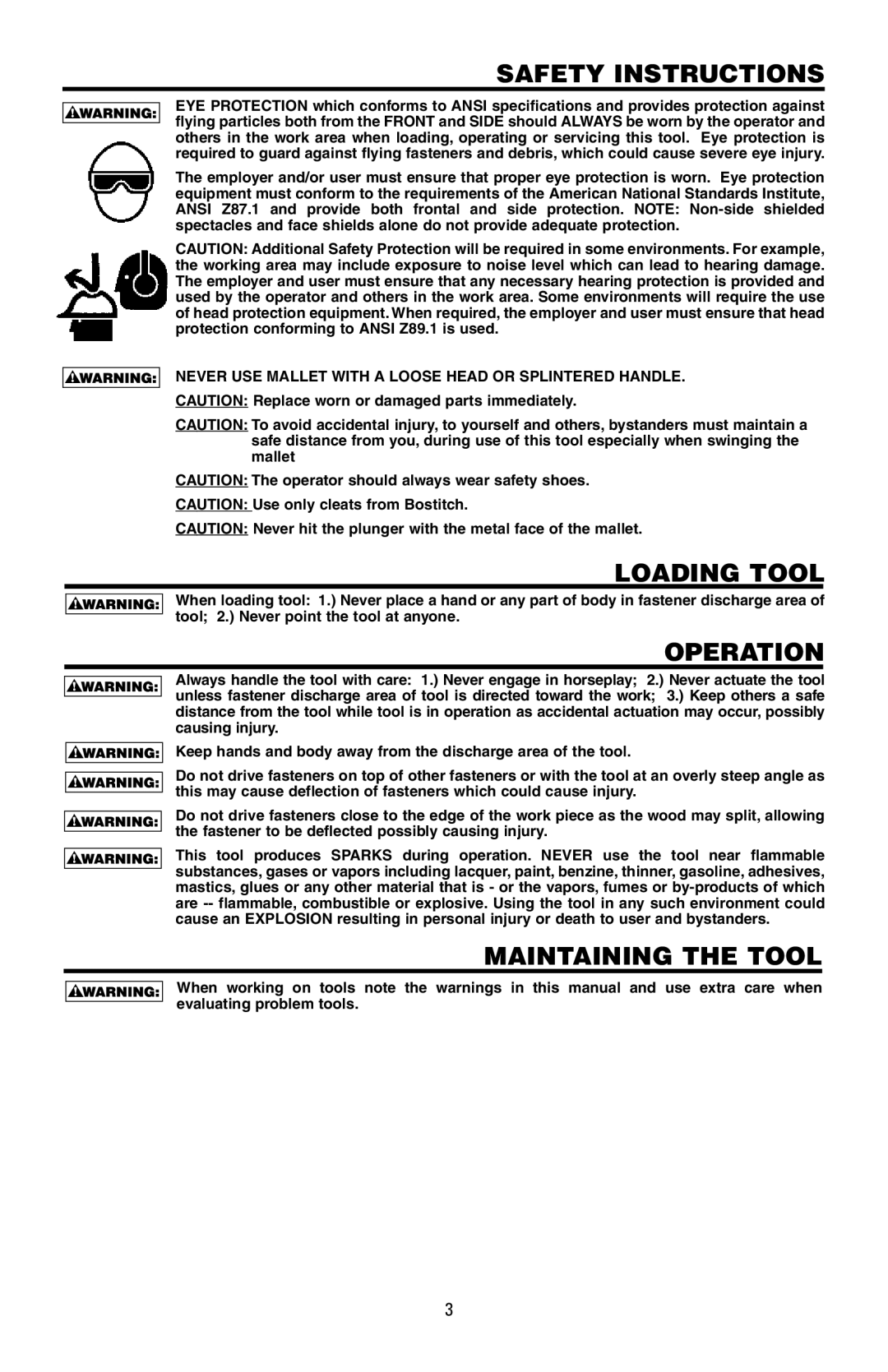 Intec MFN-200 manual Safety Instructions, Loading Tool, Operation, Maintaining The Tool 