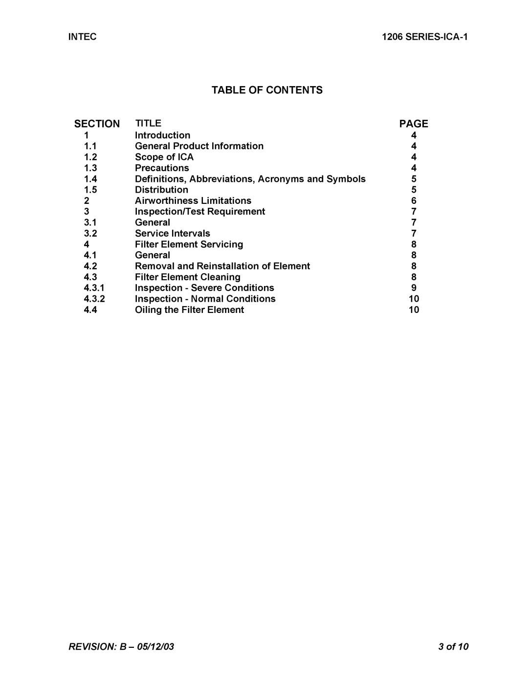 Intec STC SR00180SE manual Table of Contents Section 