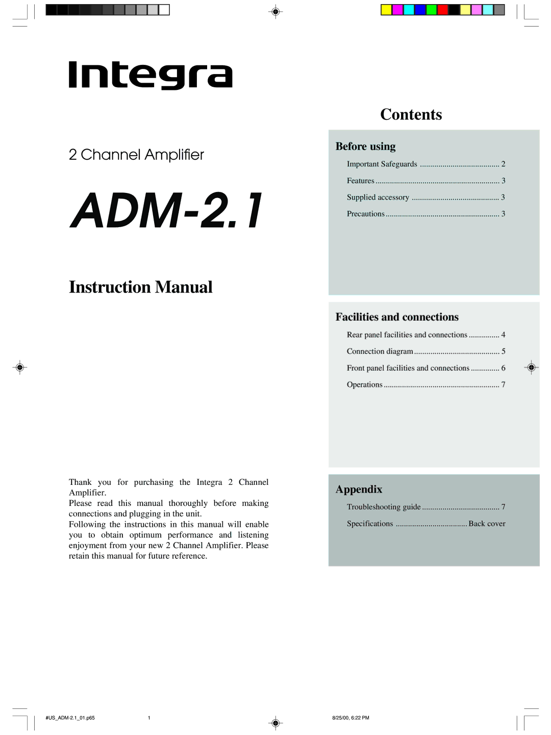 Integra ADM-2.1 instruction manual 