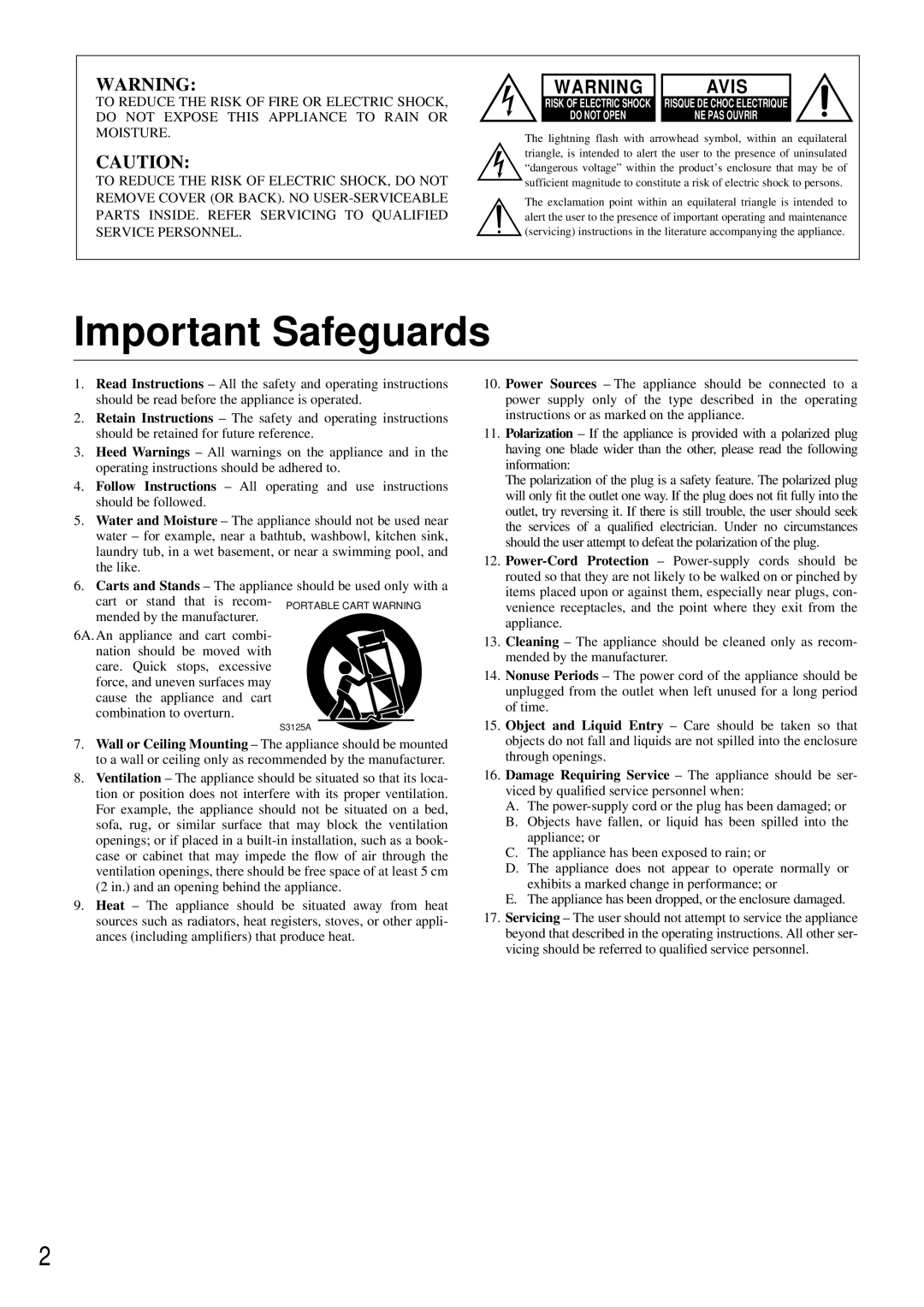 Integra CDC-3.4 appendix Important Safeguards 