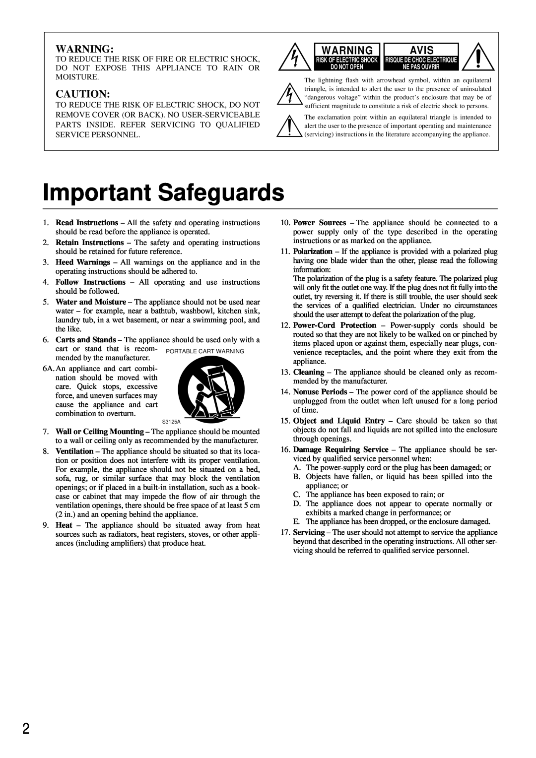 Integra CDC-3.4 appendix Important Safeguards, Avis 