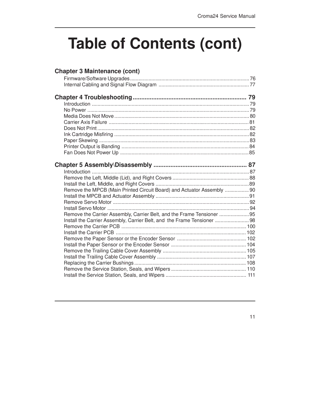 Integra CROMA24 service manual Troubleshooting 