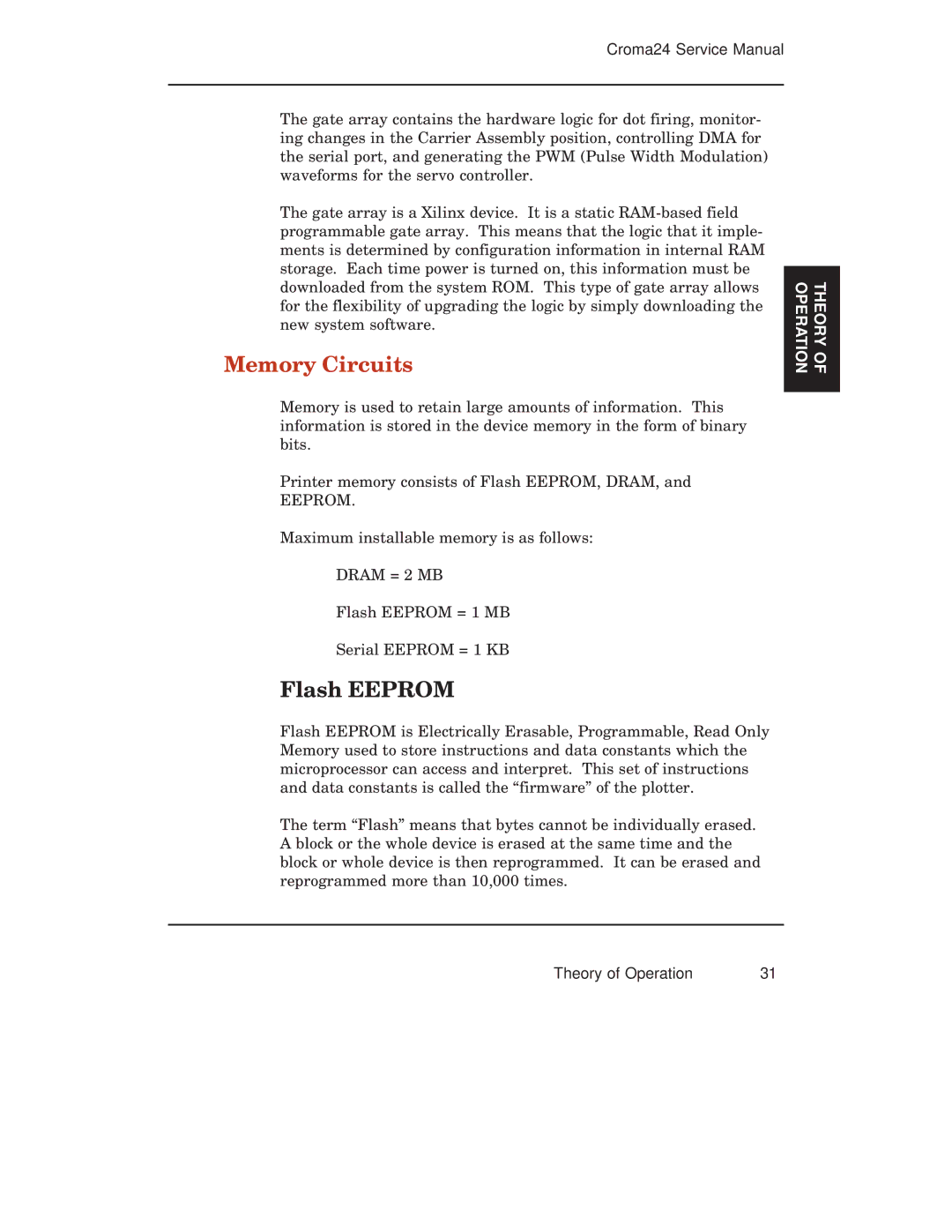 Integra CROMA24 service manual Memory Circuits, Flash Eeprom 