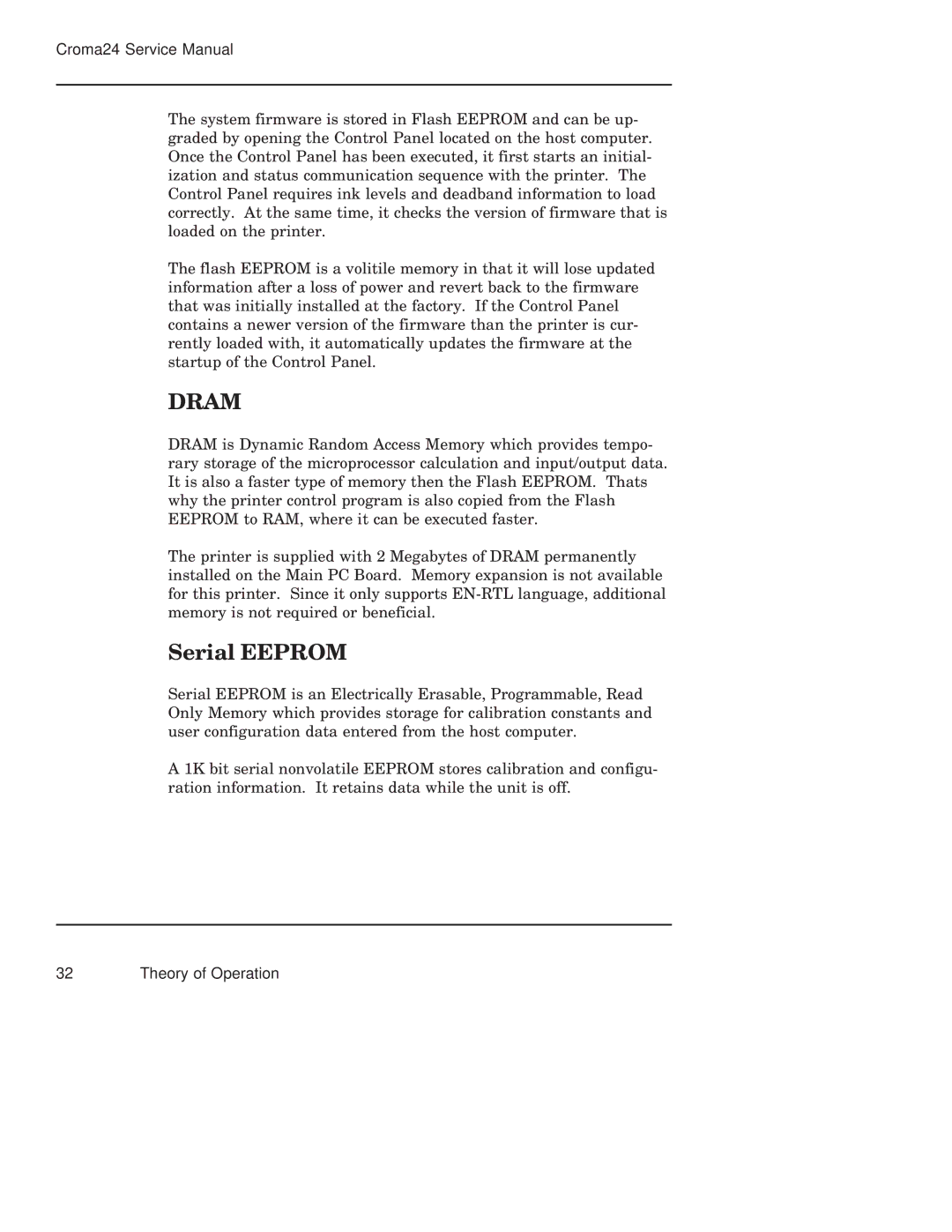 Integra CROMA24 service manual Dram, Serial Eeprom 