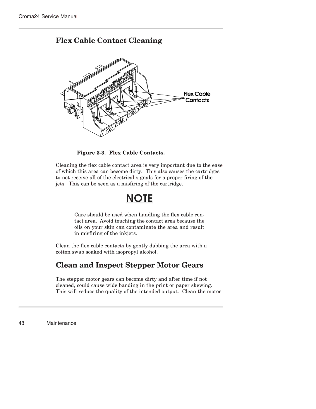 Integra CROMA24 service manual Flex Cable Contact Cleaning, Clean and Inspect Stepper Motor Gears 