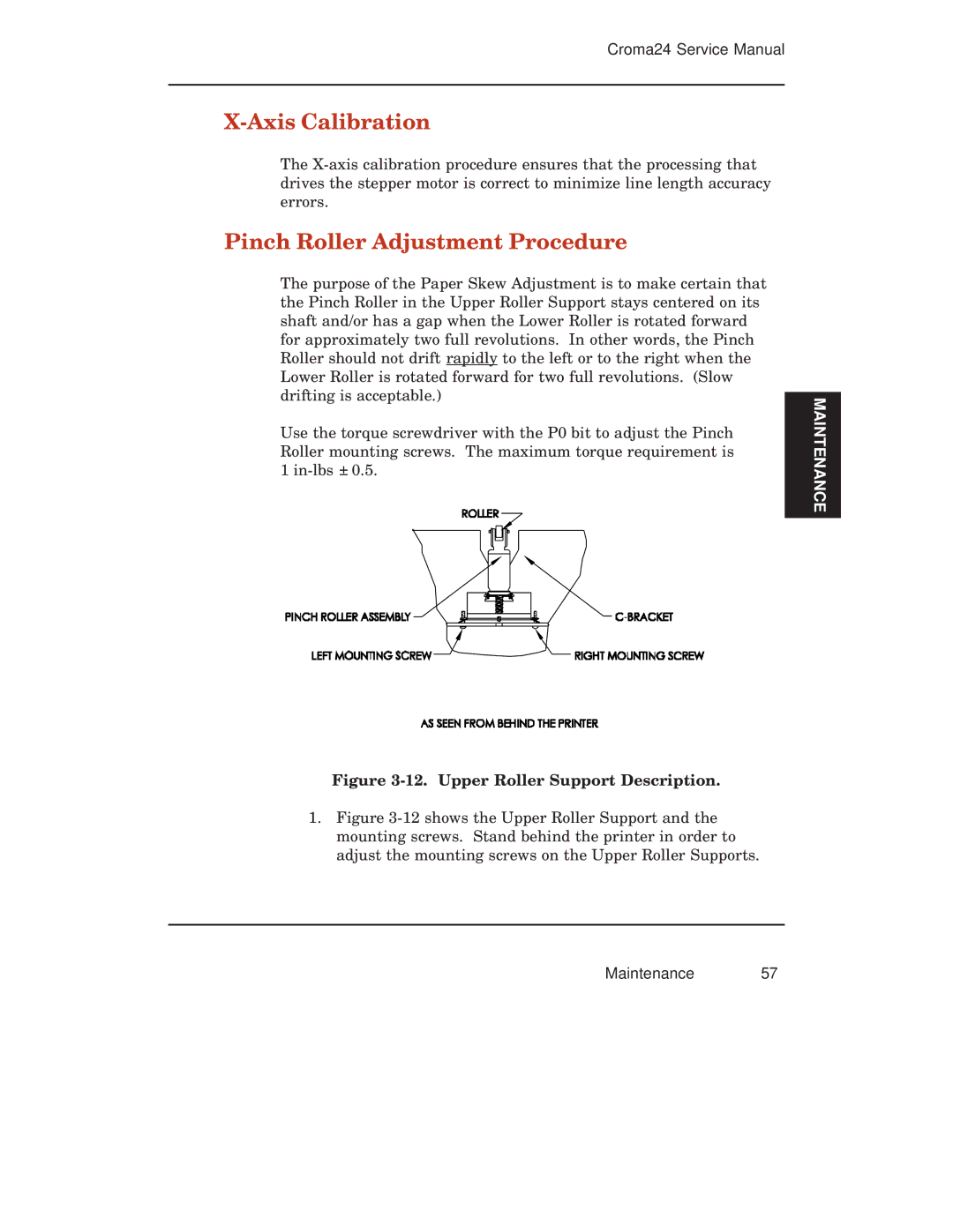 Integra CROMA24 service manual Axis Calibration, Pinch Roller Adjustment Procedure 