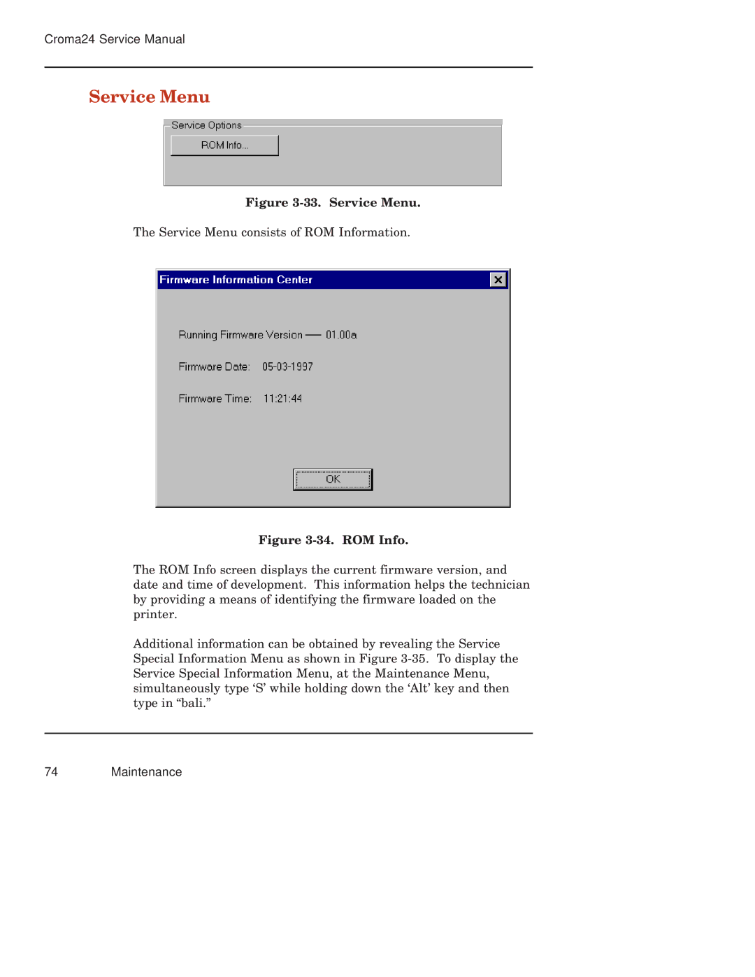 Integra CROMA24 service manual Service Menu 