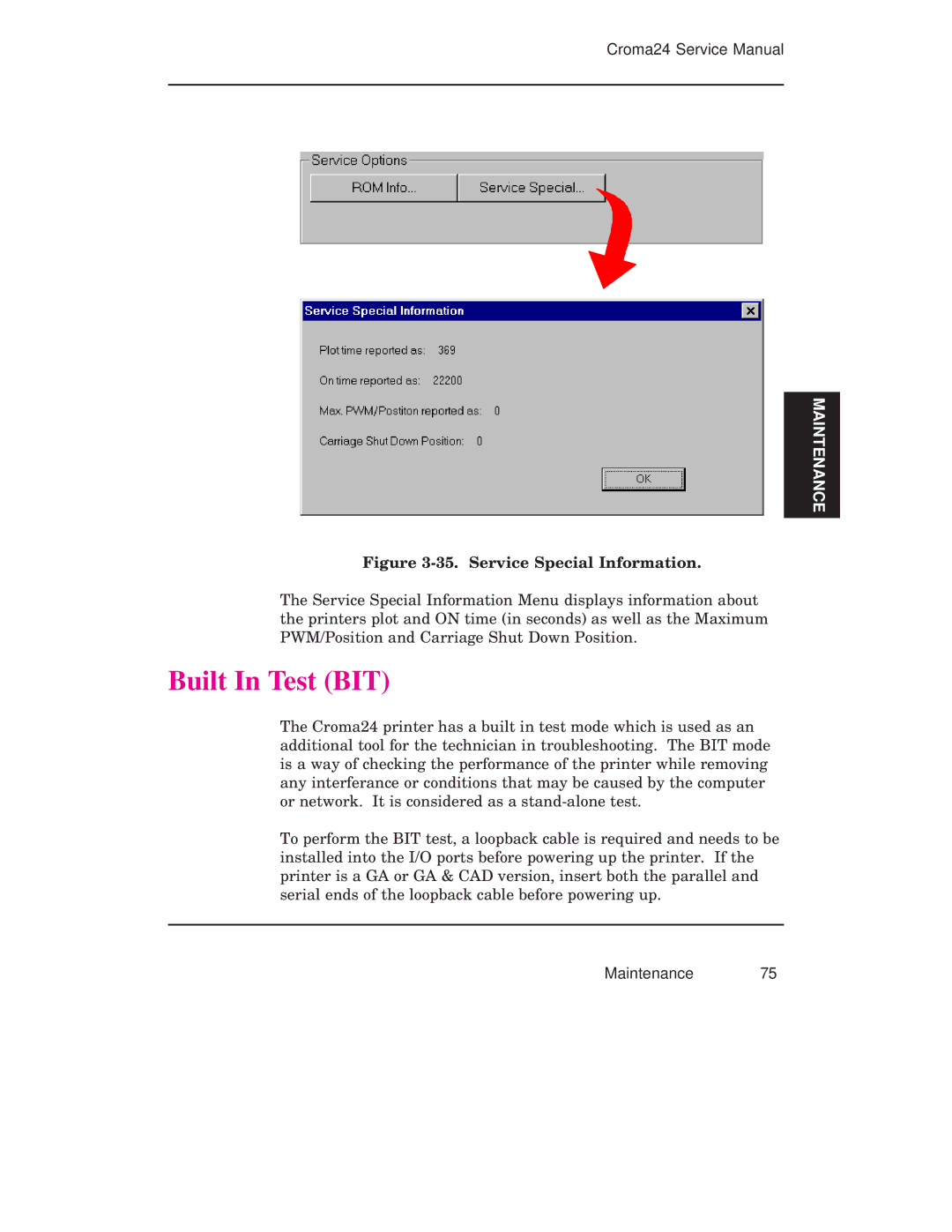 Integra CROMA24 service manual Built In Test BIT, Service Special Information 