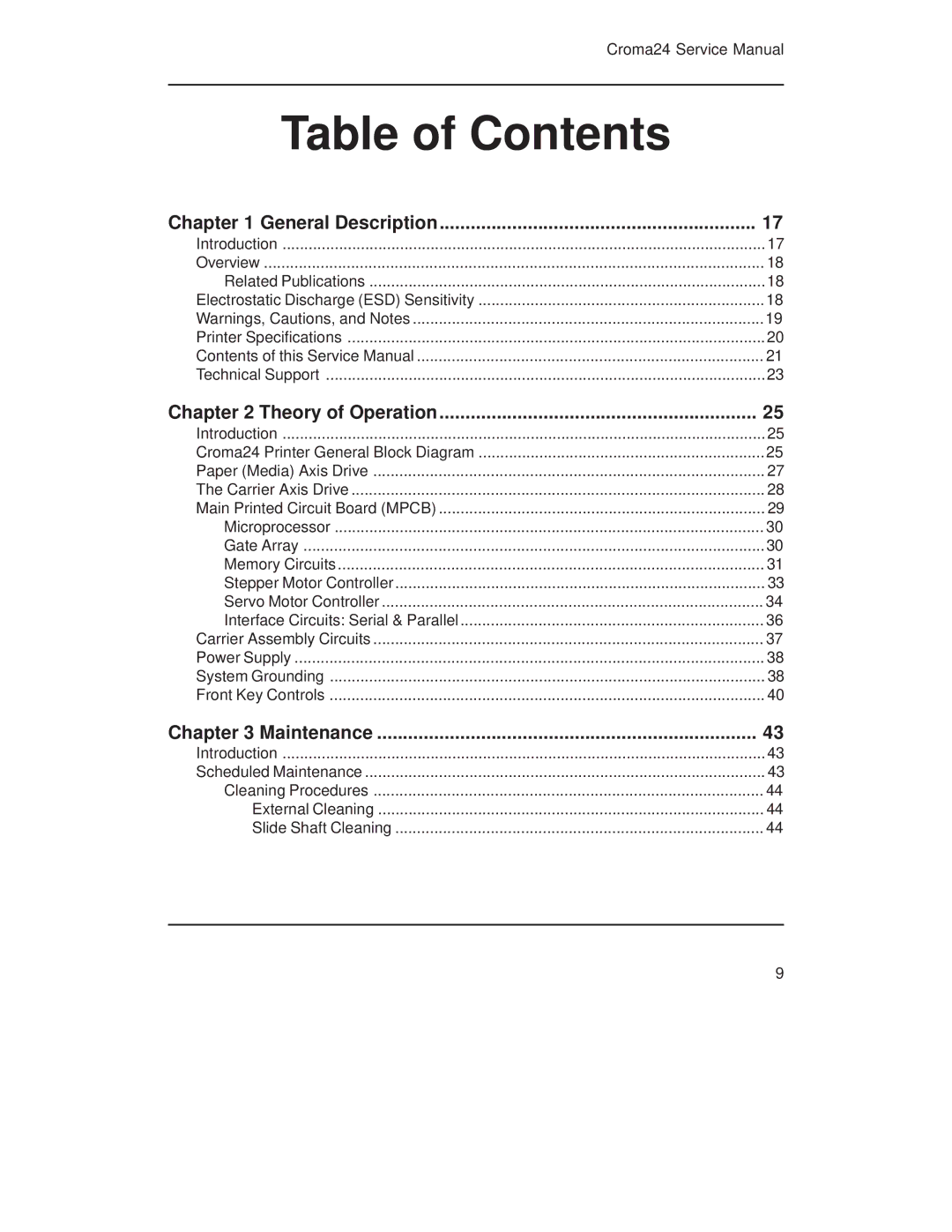 Integra CROMA24 service manual Table of Contents 