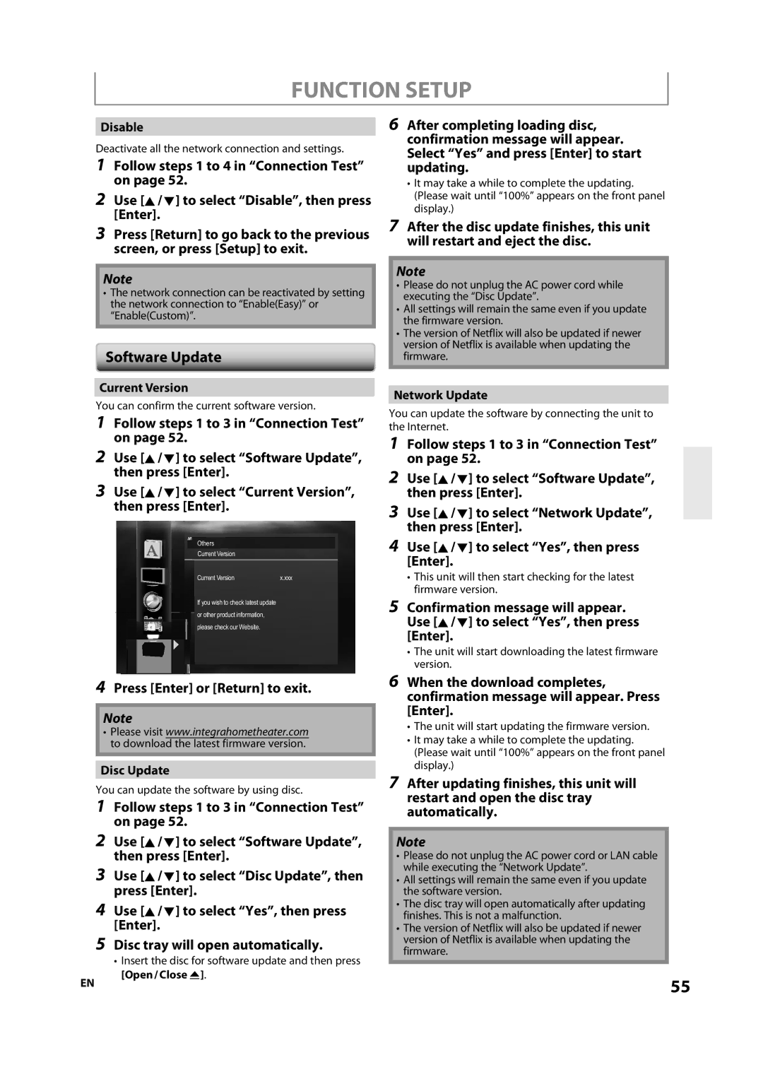 Integra E5SF1UD, DBS-30.2, 1VMN29753 manual Software Update, Press Enter or Return to exit 