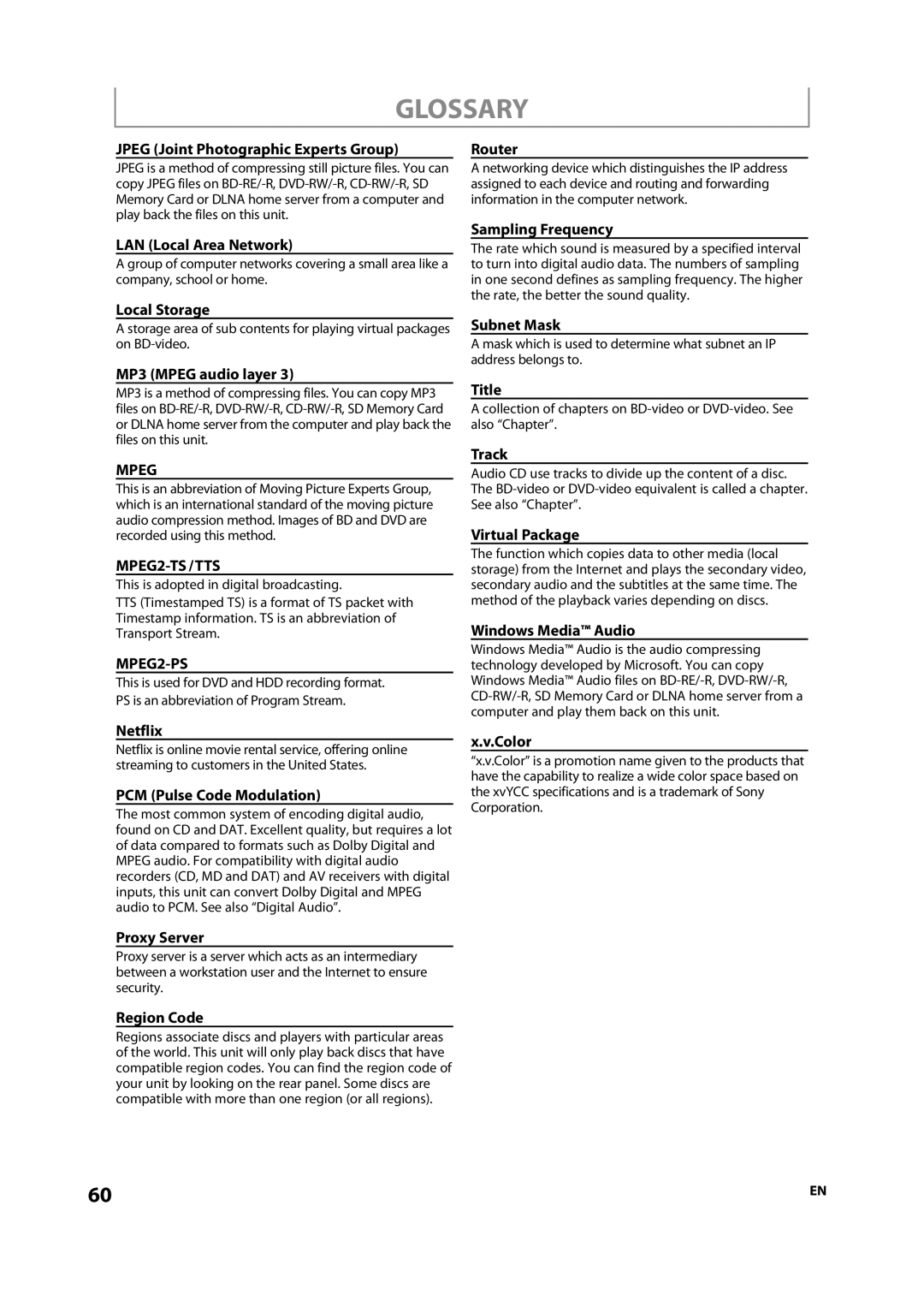 Integra DBS-30.2, E5SF1UD, 1VMN29753 manual Glossary 