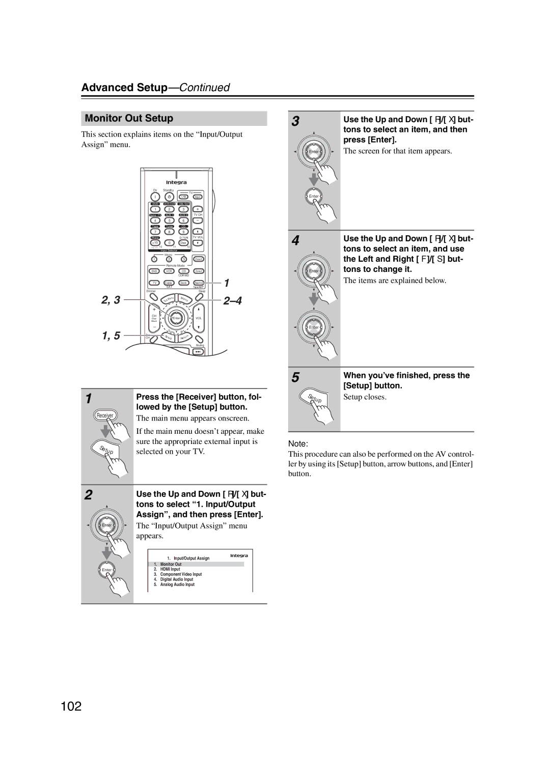 Integra DHC-9.9 102, Advanced Setup, Tons to select an item, and then, Tons to select an item, and use, Tons to change it 