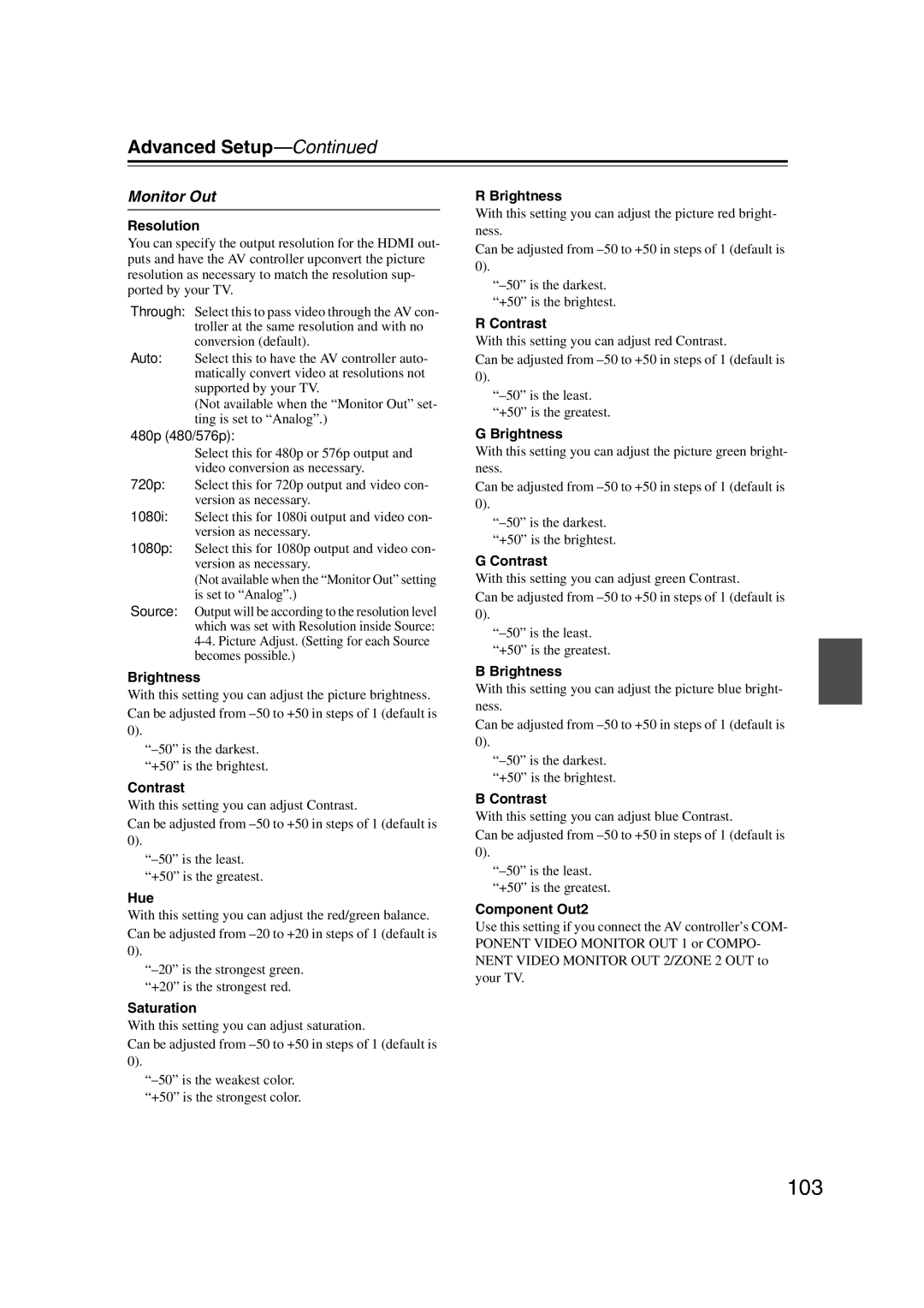 Integra DHC-9.9 instruction manual 103, Monitor Out 