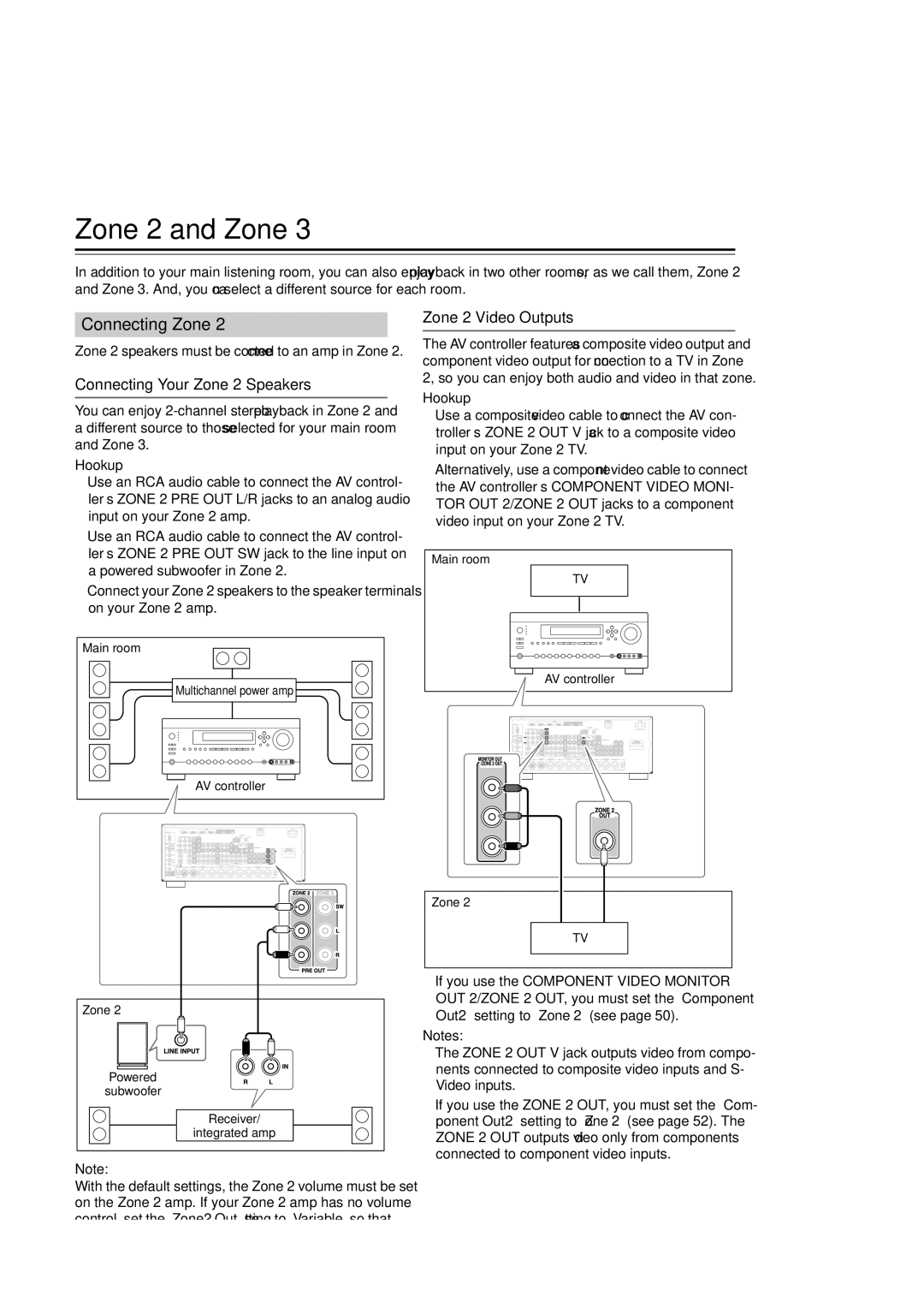 Integra DHC-9.9 Zone 2 and Zone, 130, Connecting Zone, Connecting Your Zone 2 Speakers, Zone 2 Video Outputs 