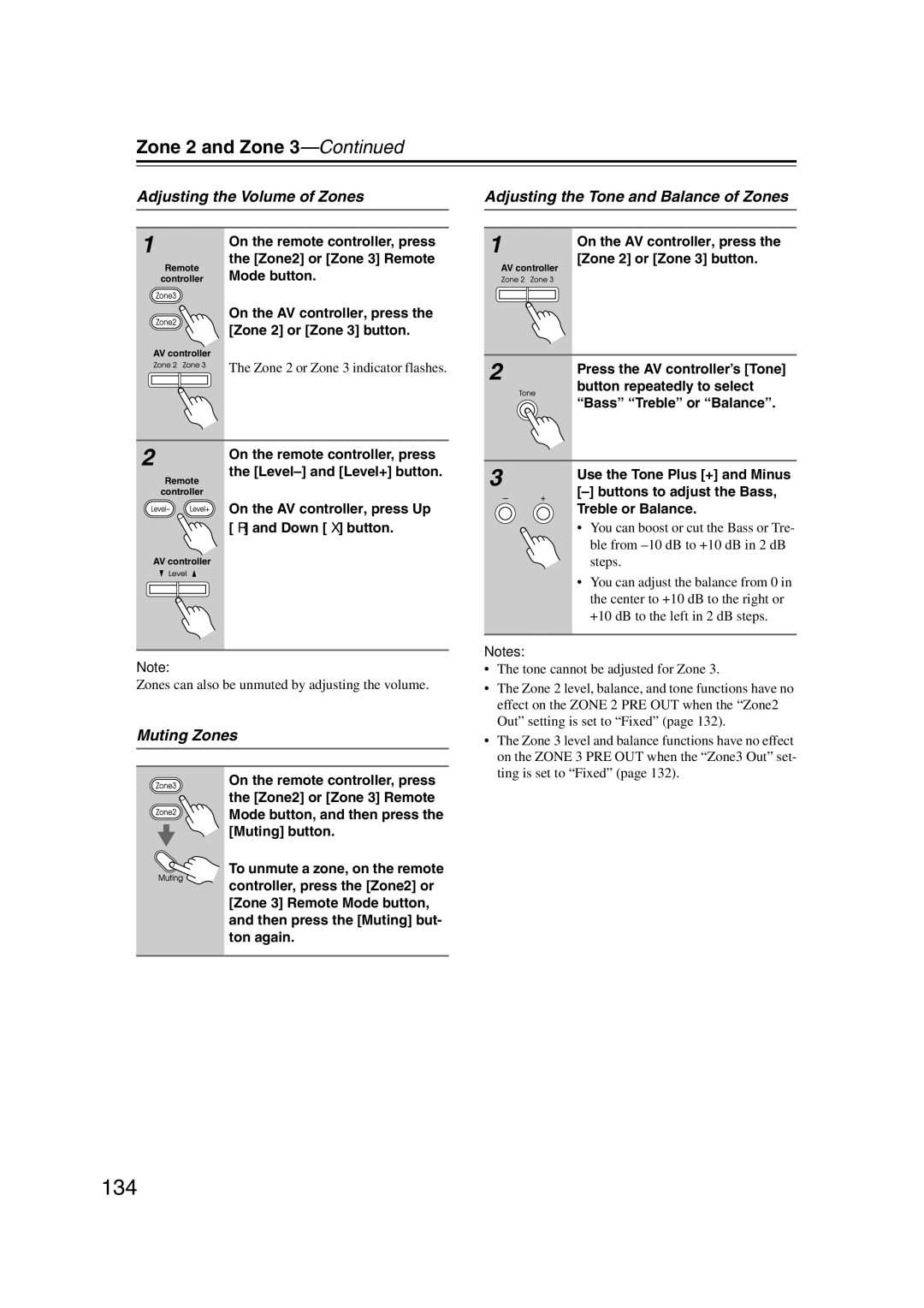 Integra DHC-9.9 instruction manual 134, Muting Zones 