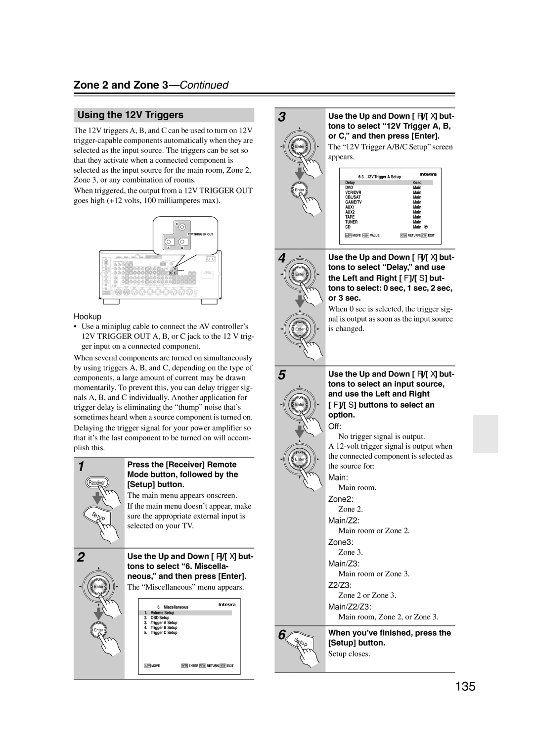 Integra DHC-9.9 instruction manual 135, Using the 12V Triggers 