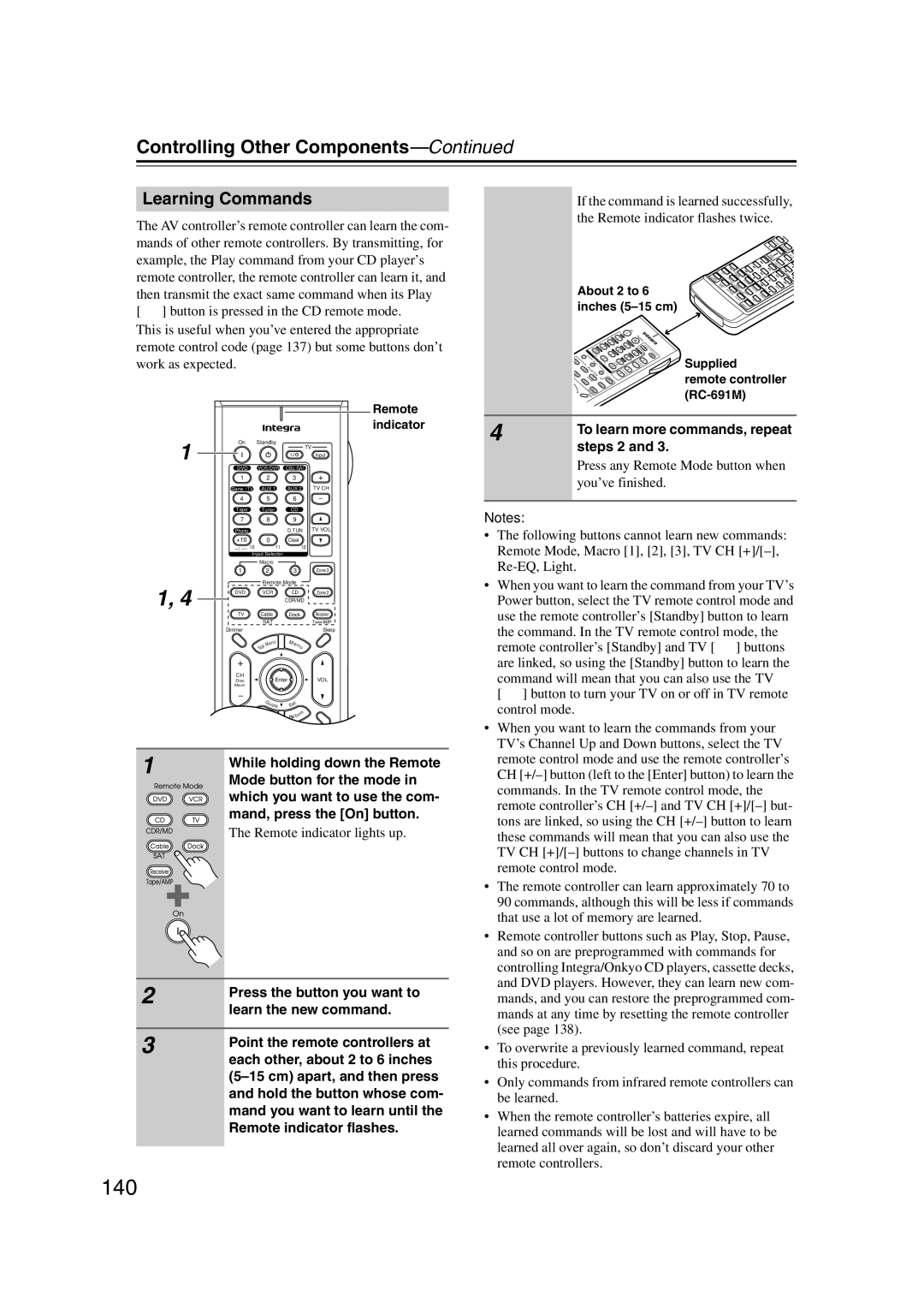 Integra DHC-9.9 instruction manual 140, Learning Commands 