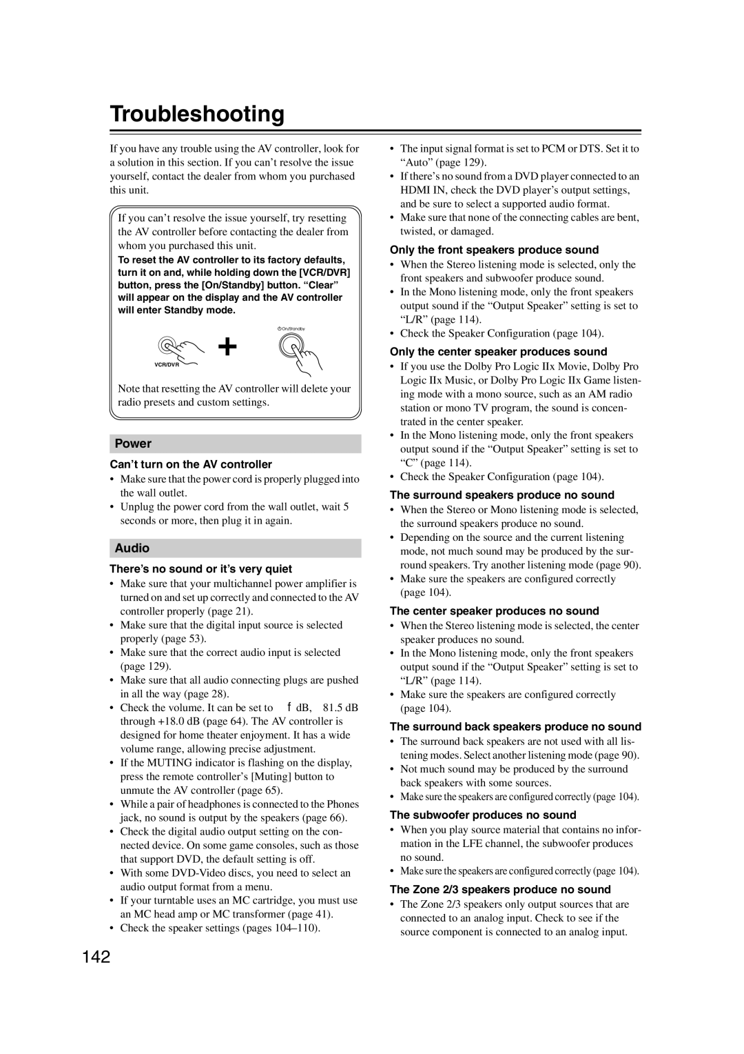 Integra DHC-9.9 instruction manual Troubleshooting, 142 