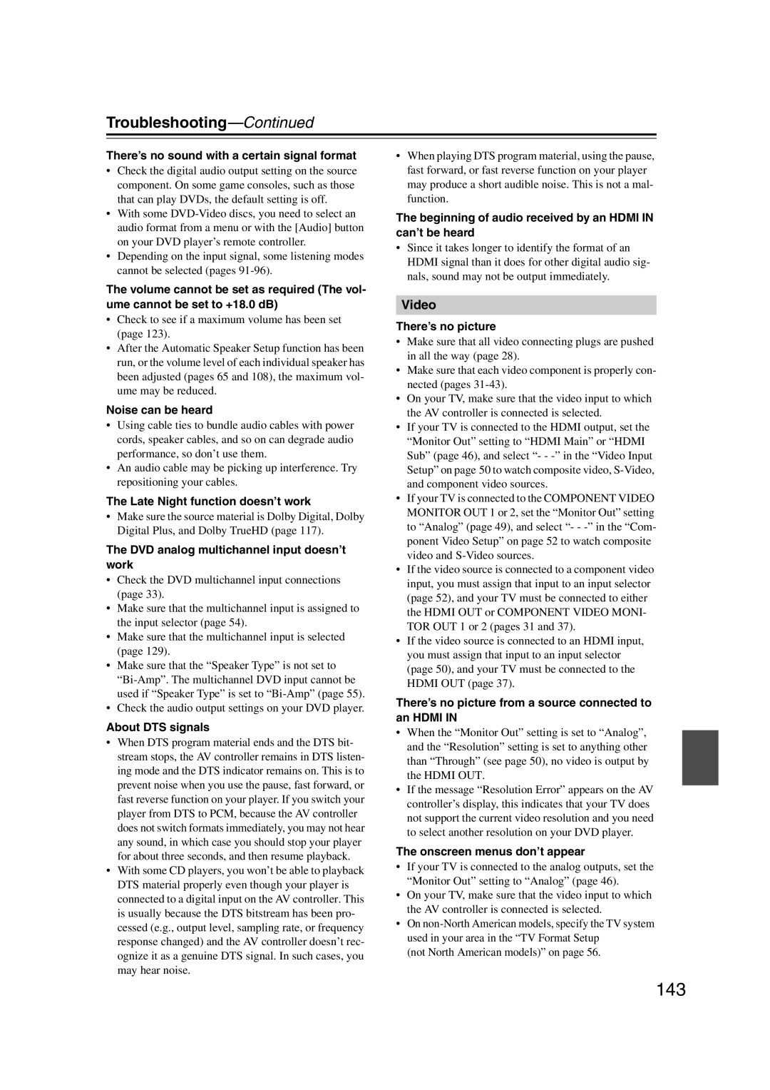 Integra DHC-9.9 instruction manual 143, Troubleshooting 