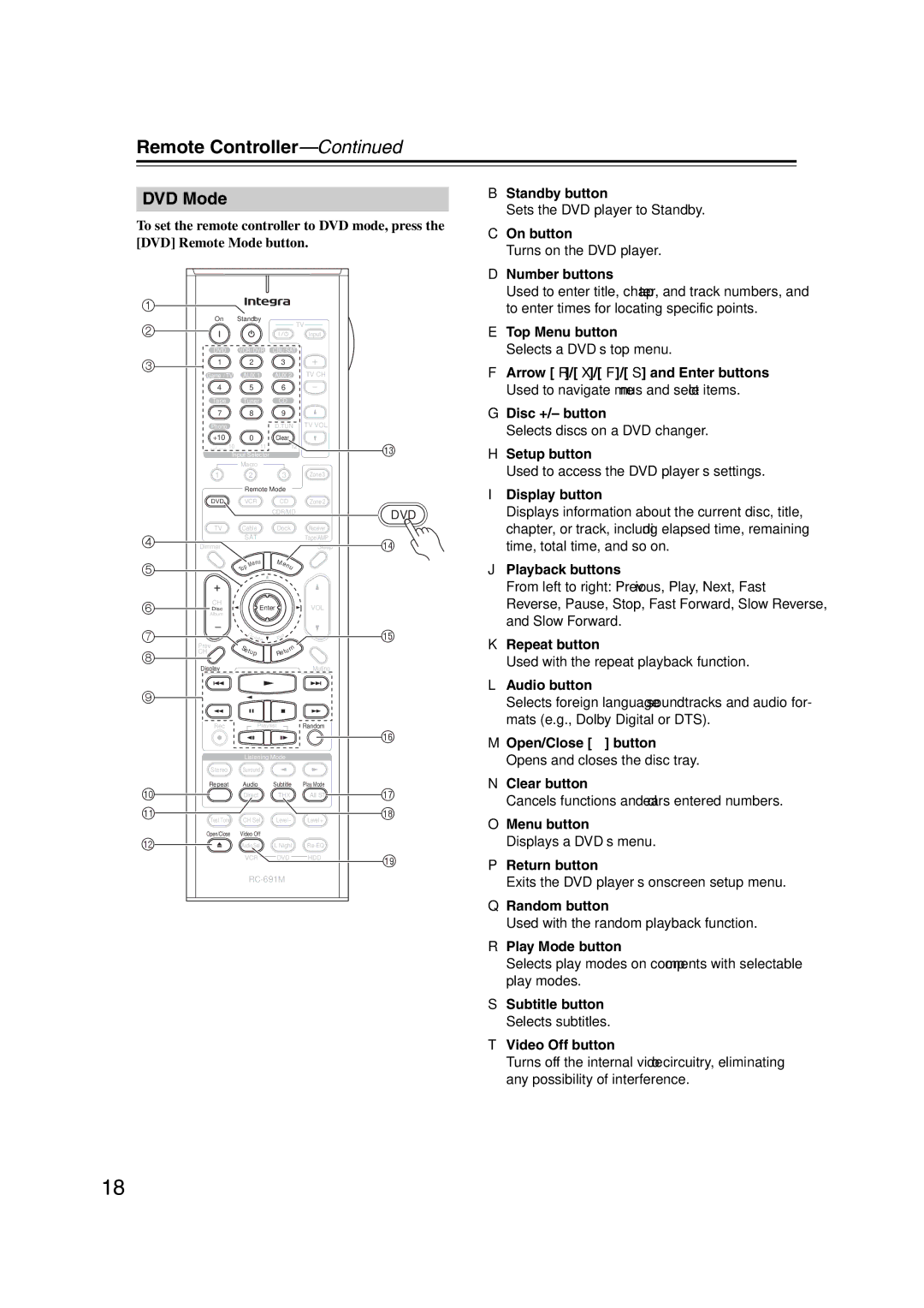 Integra DHC-9.9 instruction manual DVD Mode 