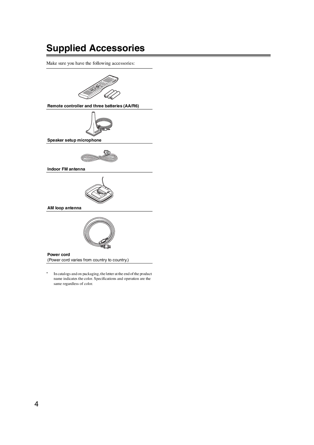 Integra DHC-9.9 instruction manual Supplied Accessories, Make sure you have the following accessories 