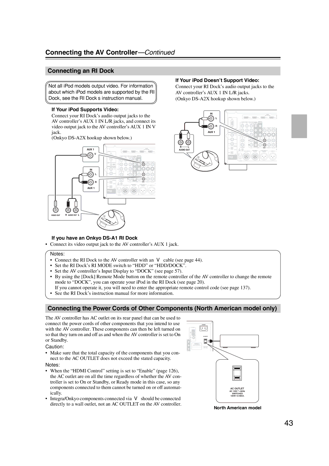 Integra DHC-9.9 instruction manual Connecting an RI Dock, If Your iPod Supports Video, If Your iPod Doesn’t Support Video 