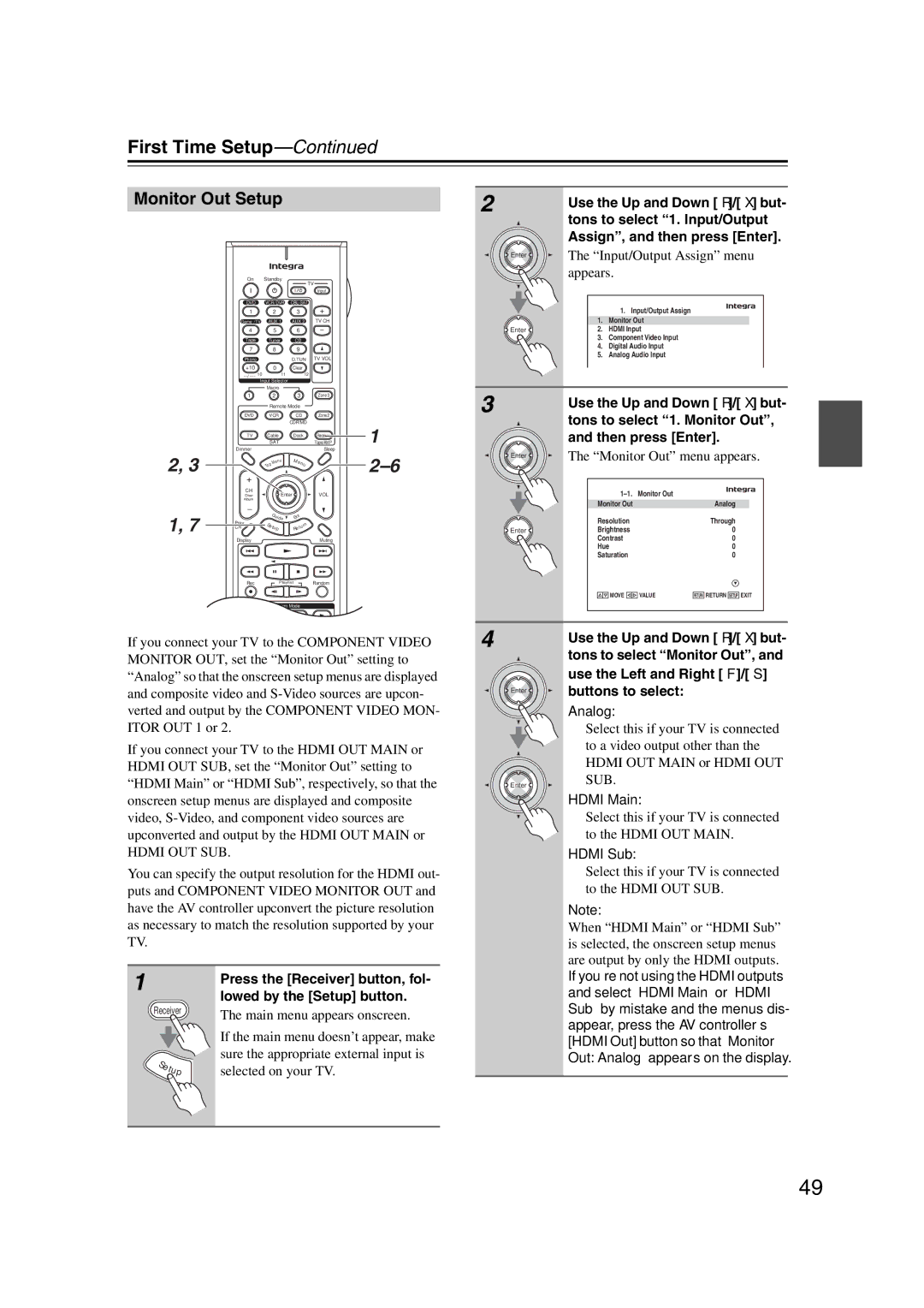 Integra DHC-9.9 instruction manual Monitor Out Setup 